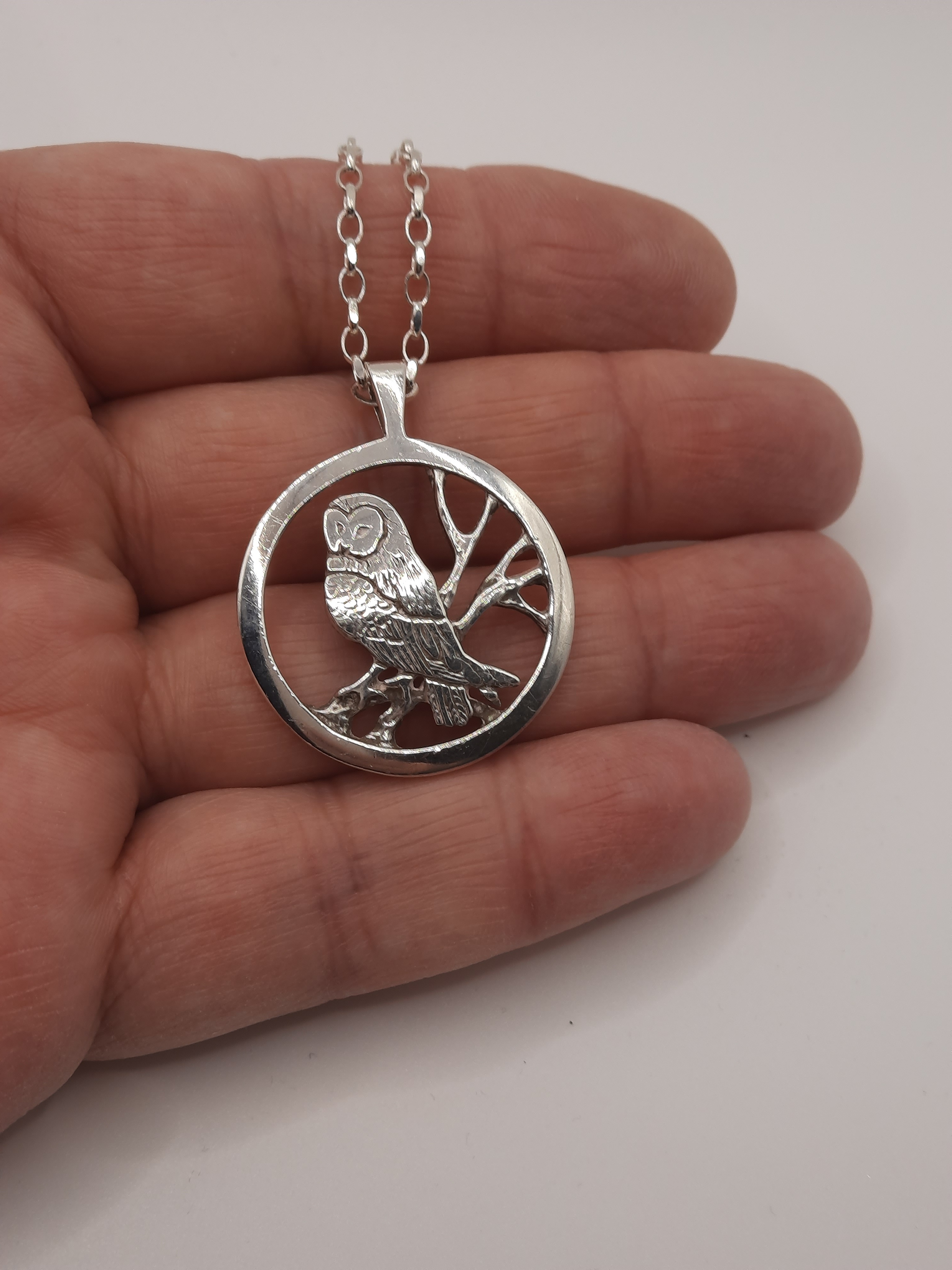 ORTAK 'Nature in Flight' Large Owl Pendant and Chain in Sterling Silver