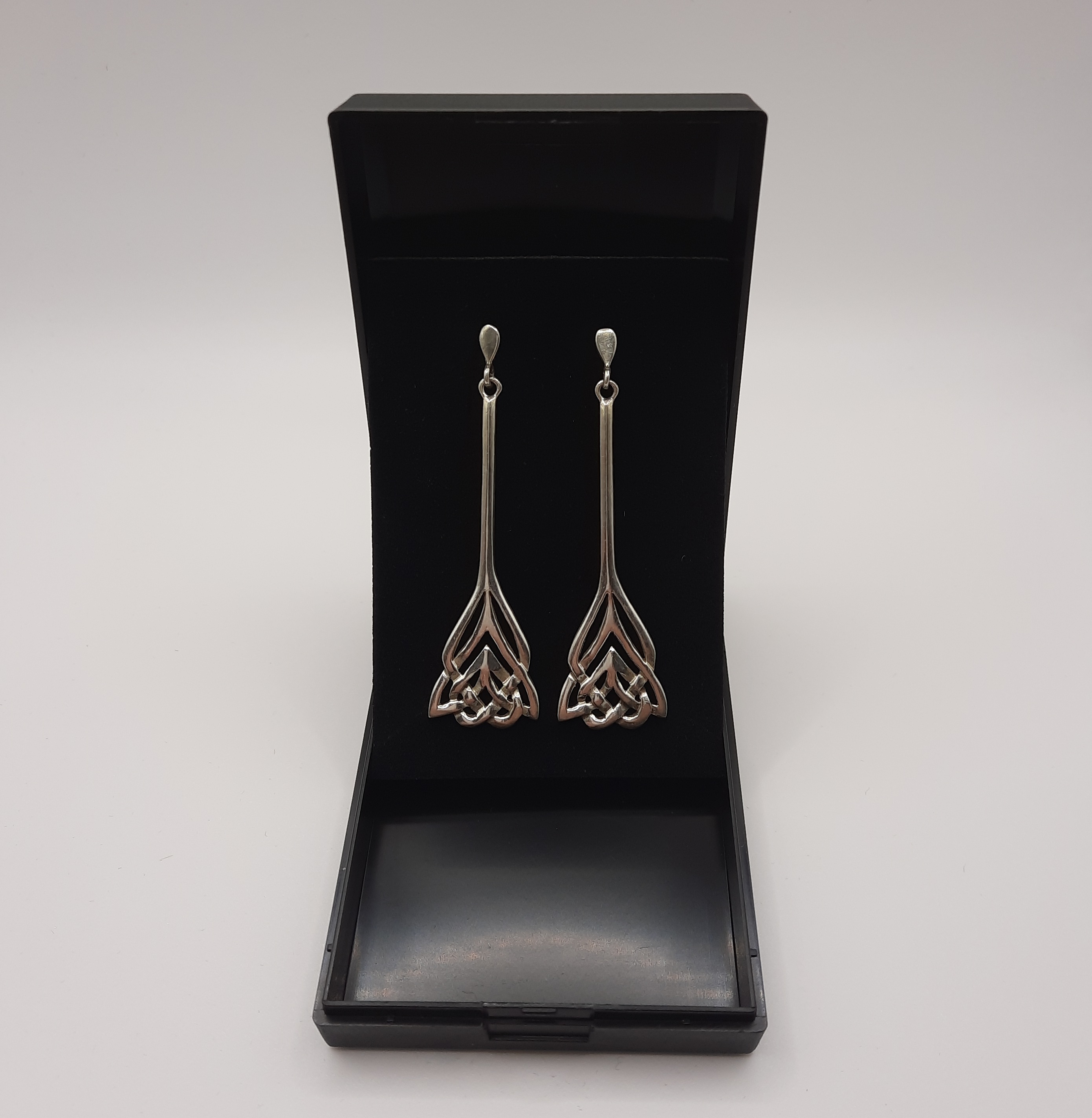 Long Sterling Silver Celtic Knot Design Earrings