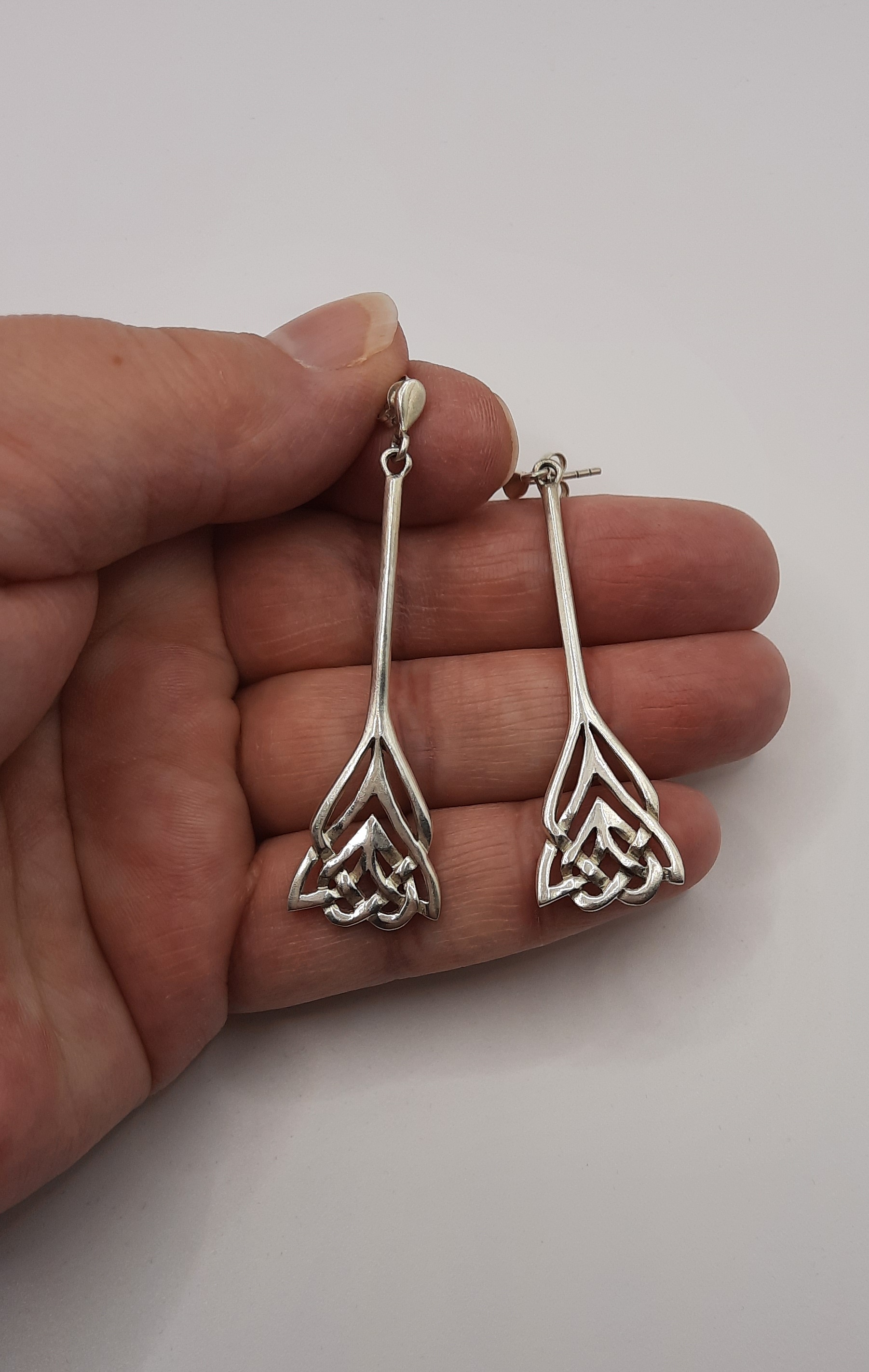 Long Sterling Silver Celtic Knot Design Earrings