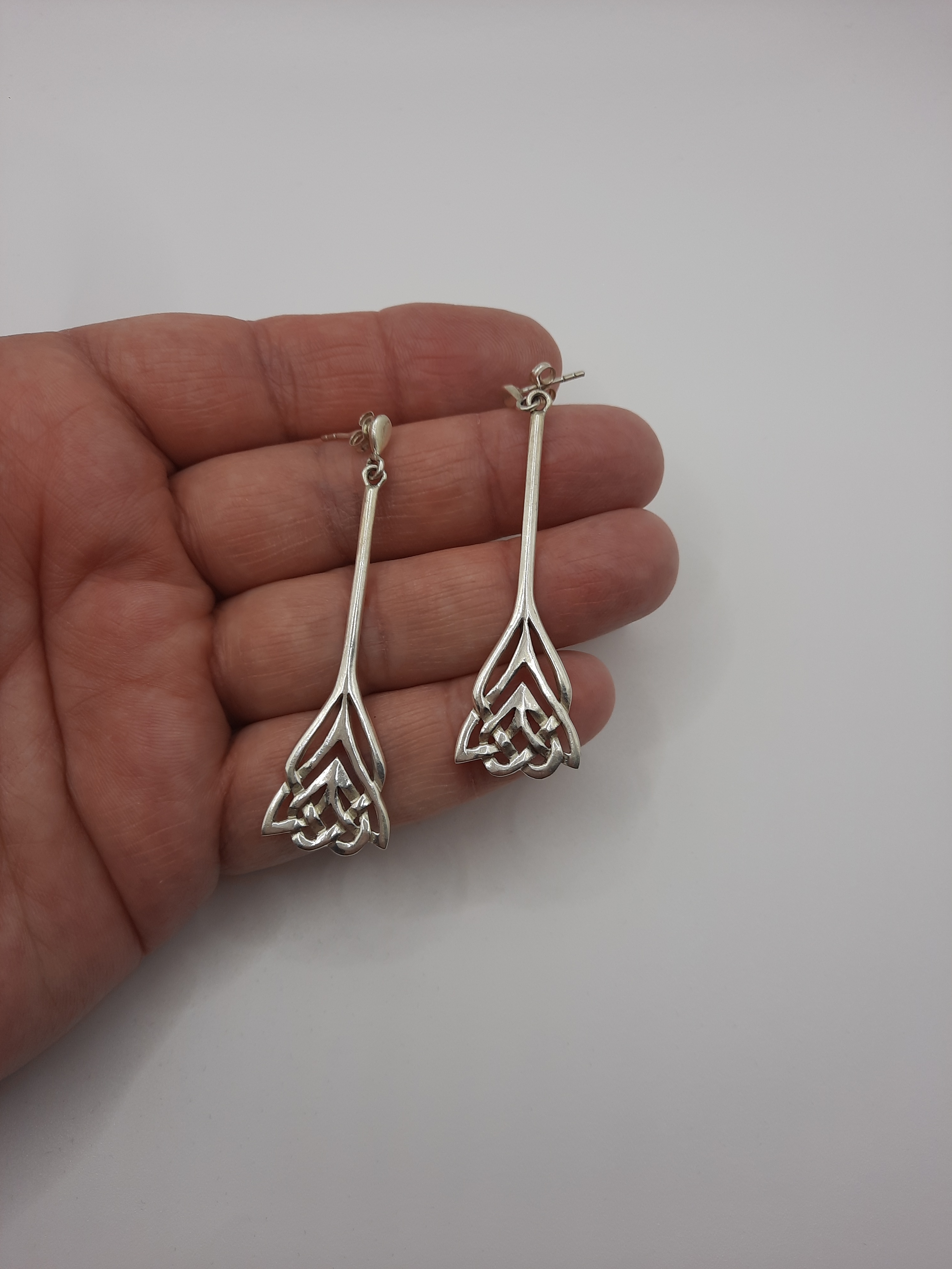 Long Sterling Silver Celtic Knot Design Earrings