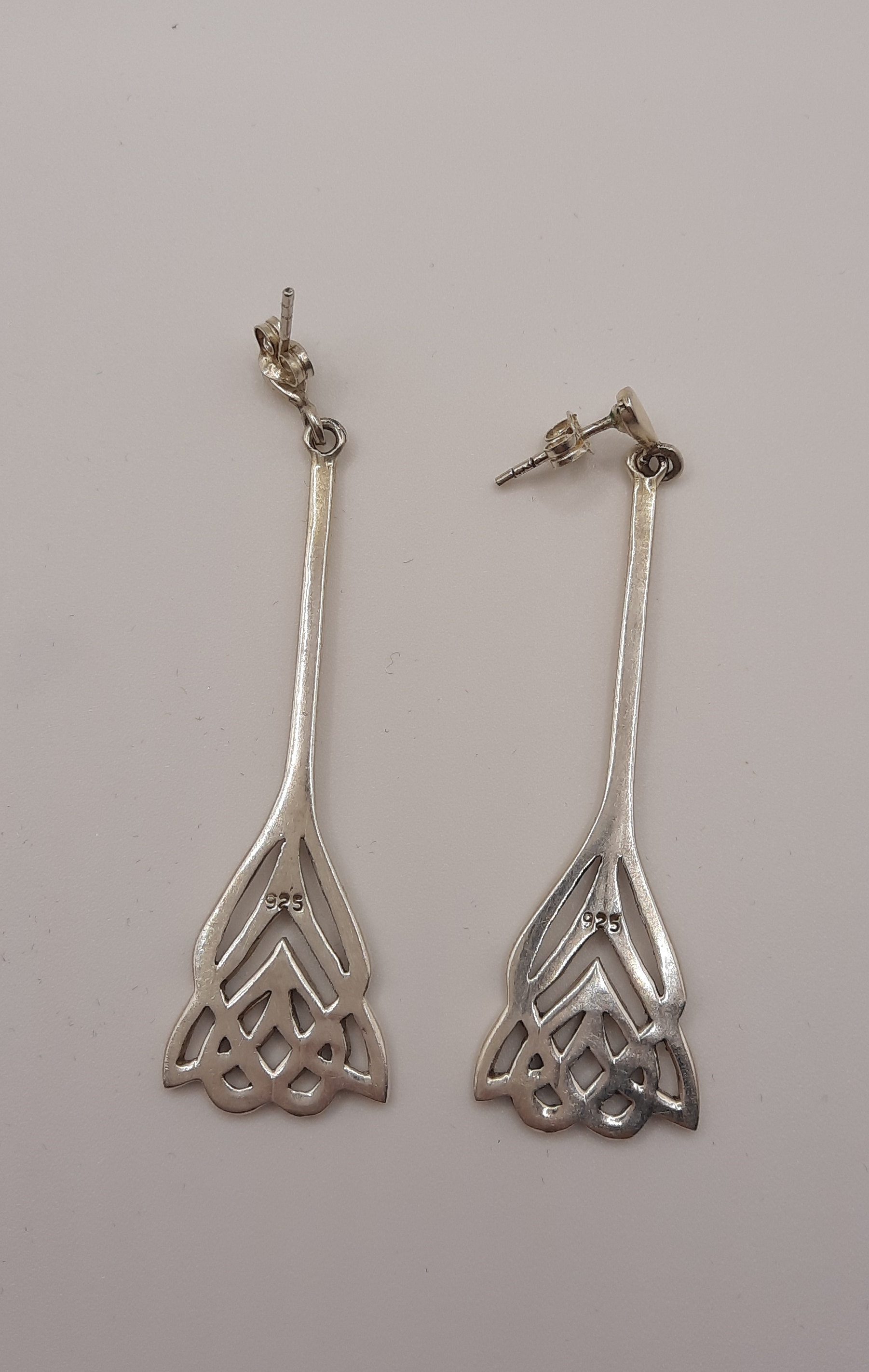 Long Sterling Silver Celtic Knot Design Earrings