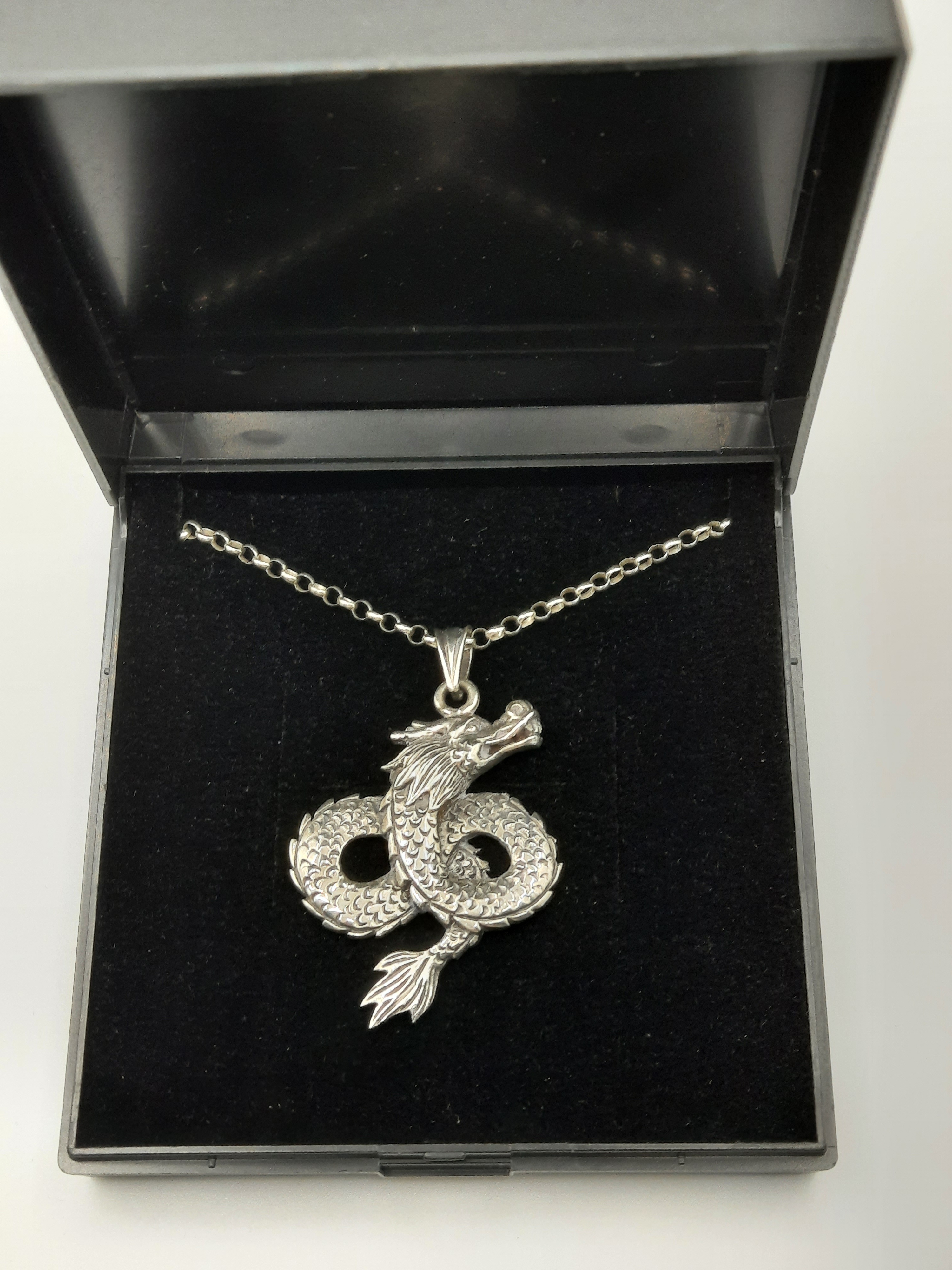 Sterling Silver Dragon Pendant on Sterling Belcher Chain