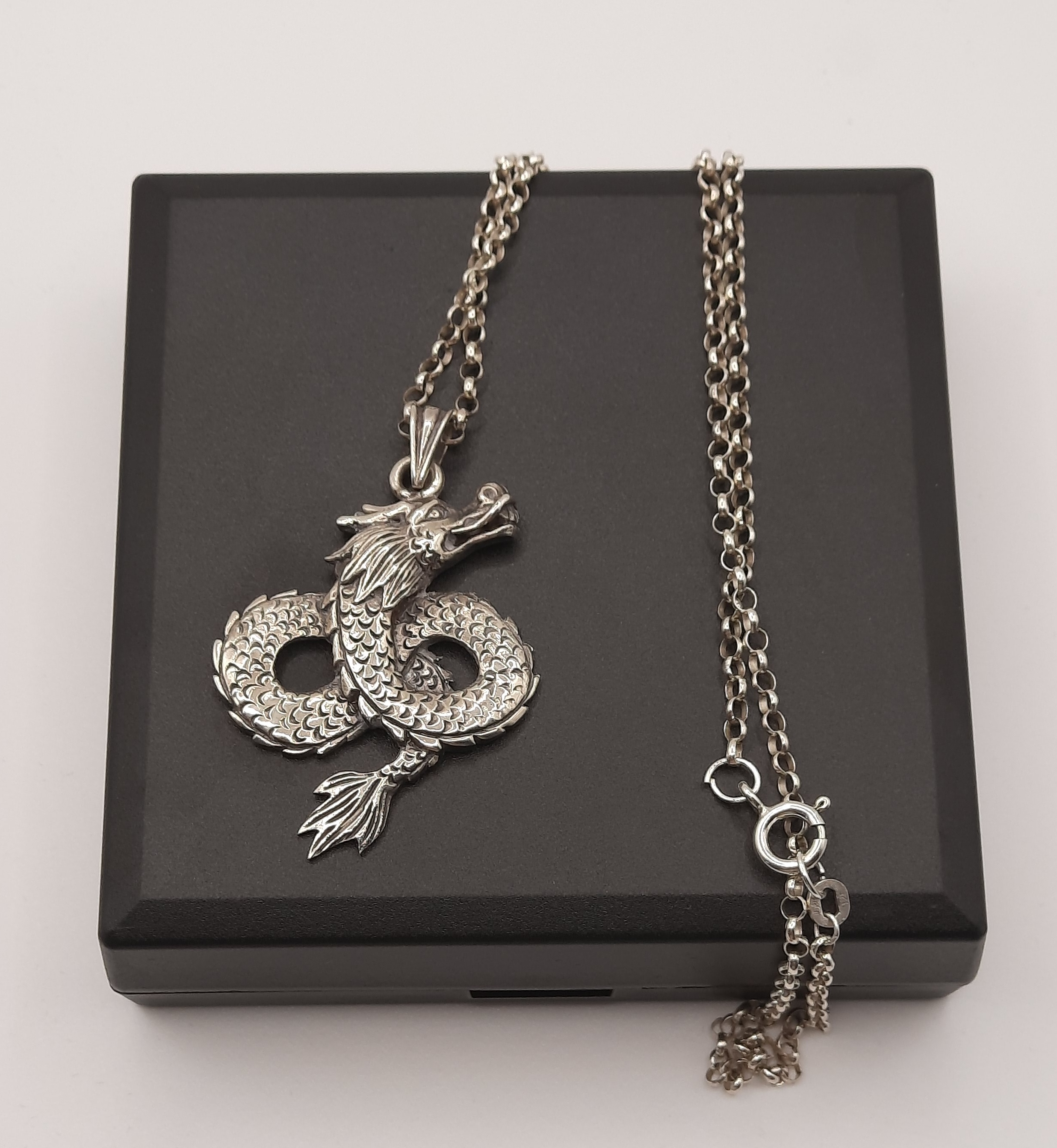 Sterling Silver Dragon Pendant on Sterling Belcher Chain