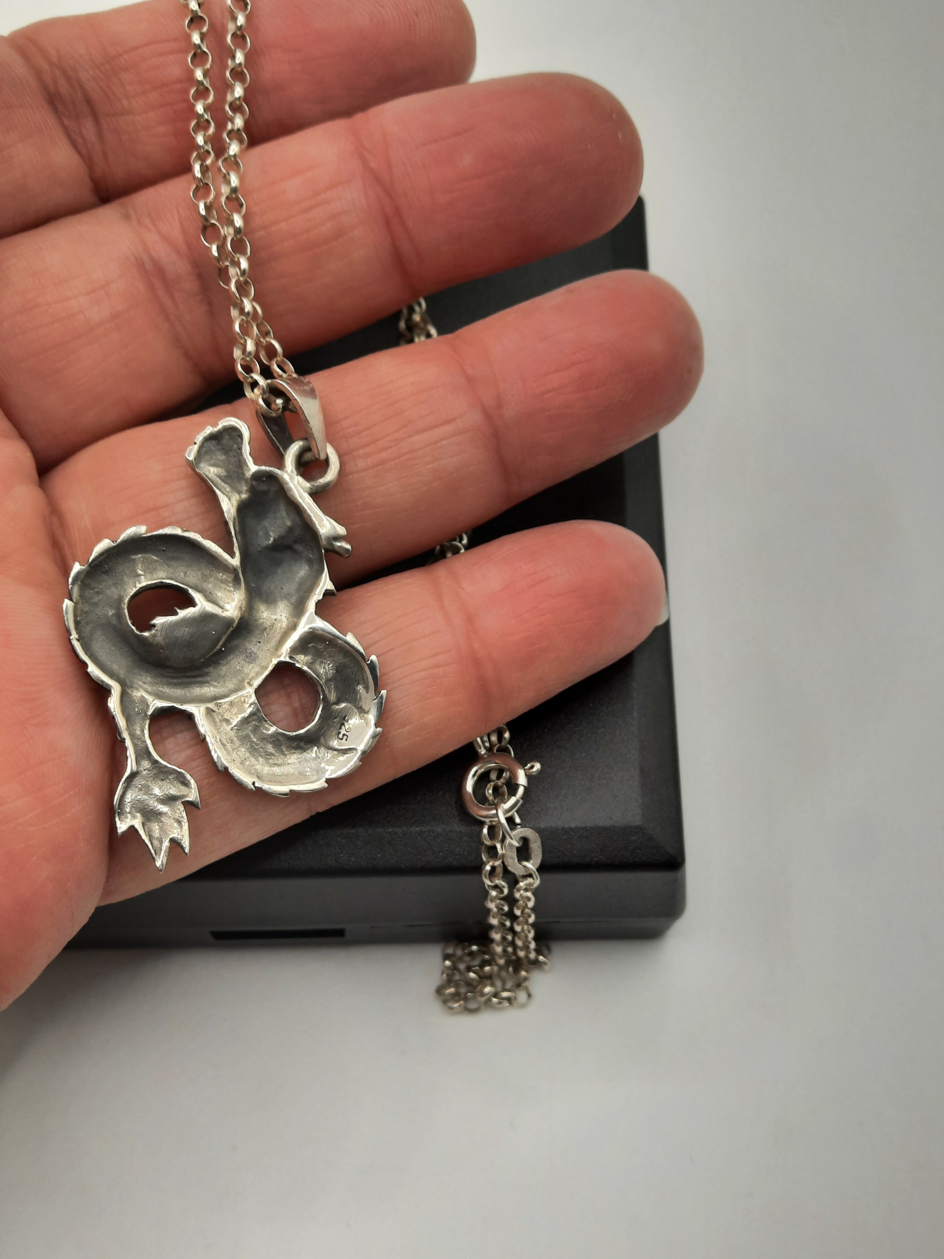 Sterling Silver Dragon Pendant on Sterling Belcher Chain