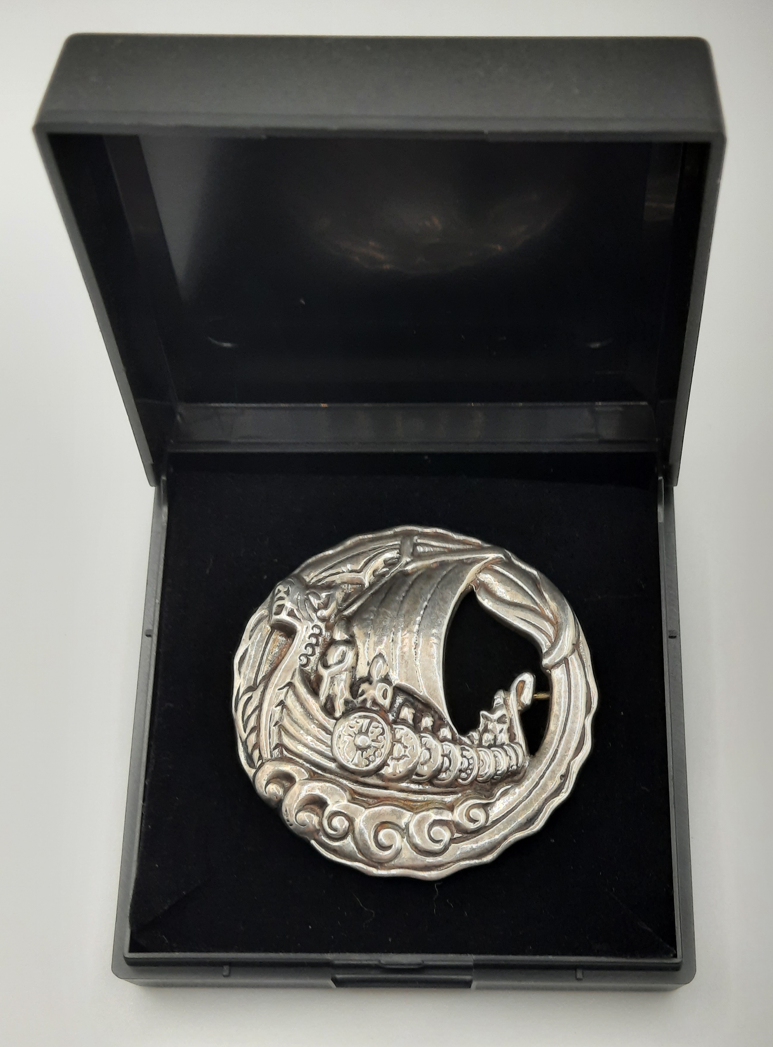 Vintage Sterling Silver Viking Boat Brooch by Shipton