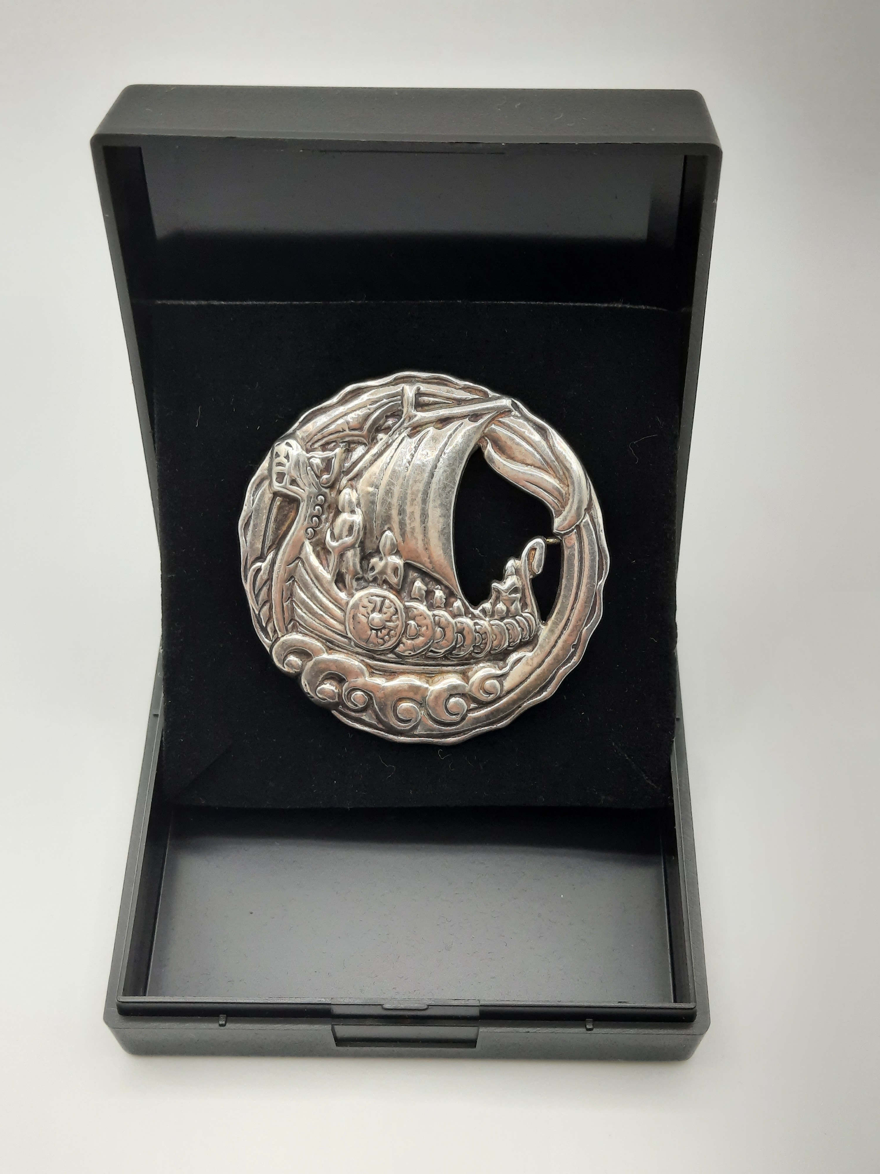 Vintage Sterling Silver Viking Boat Brooch by Shipton