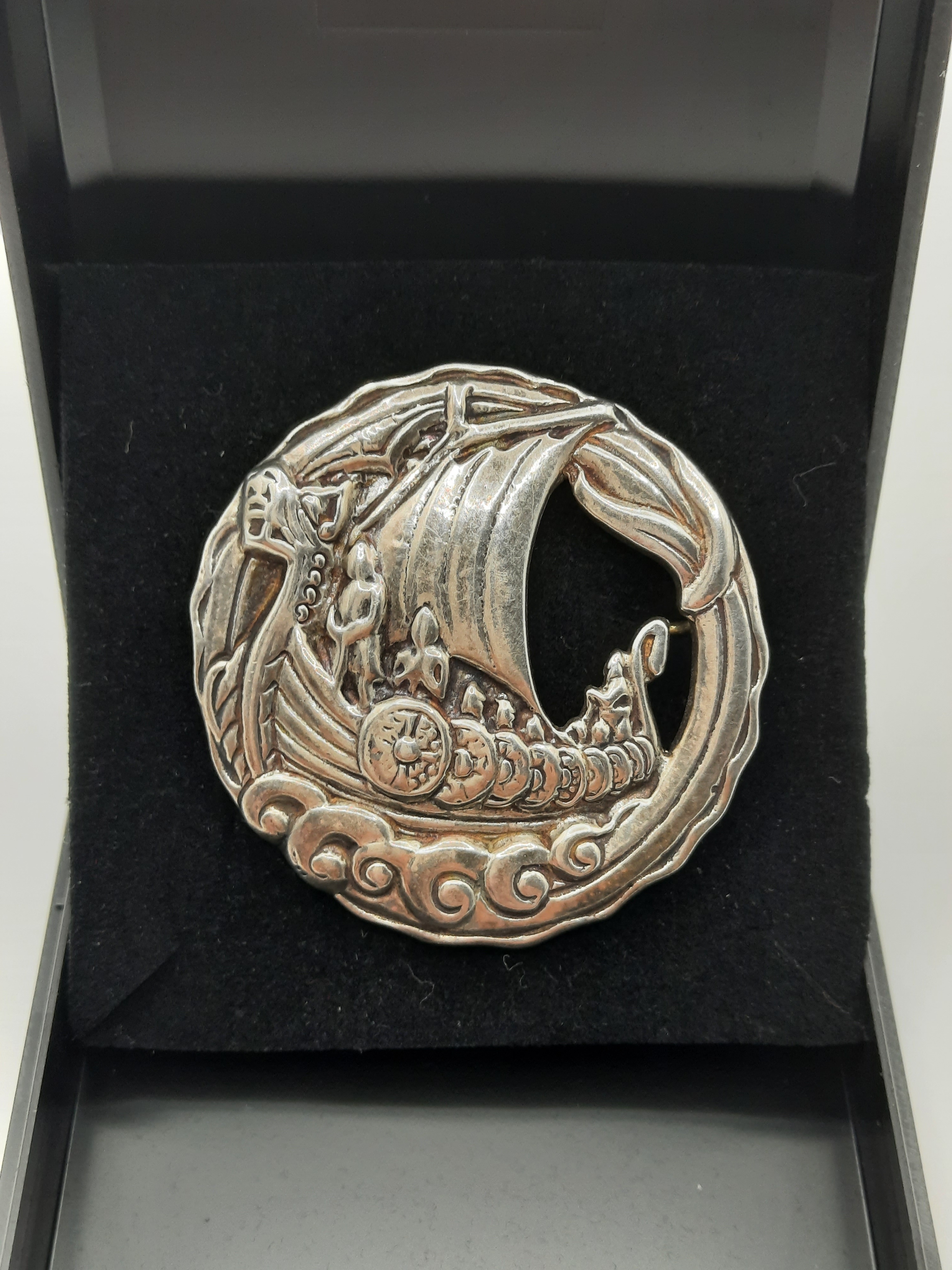 Vintage Sterling Silver Viking Boat Brooch by Shipton