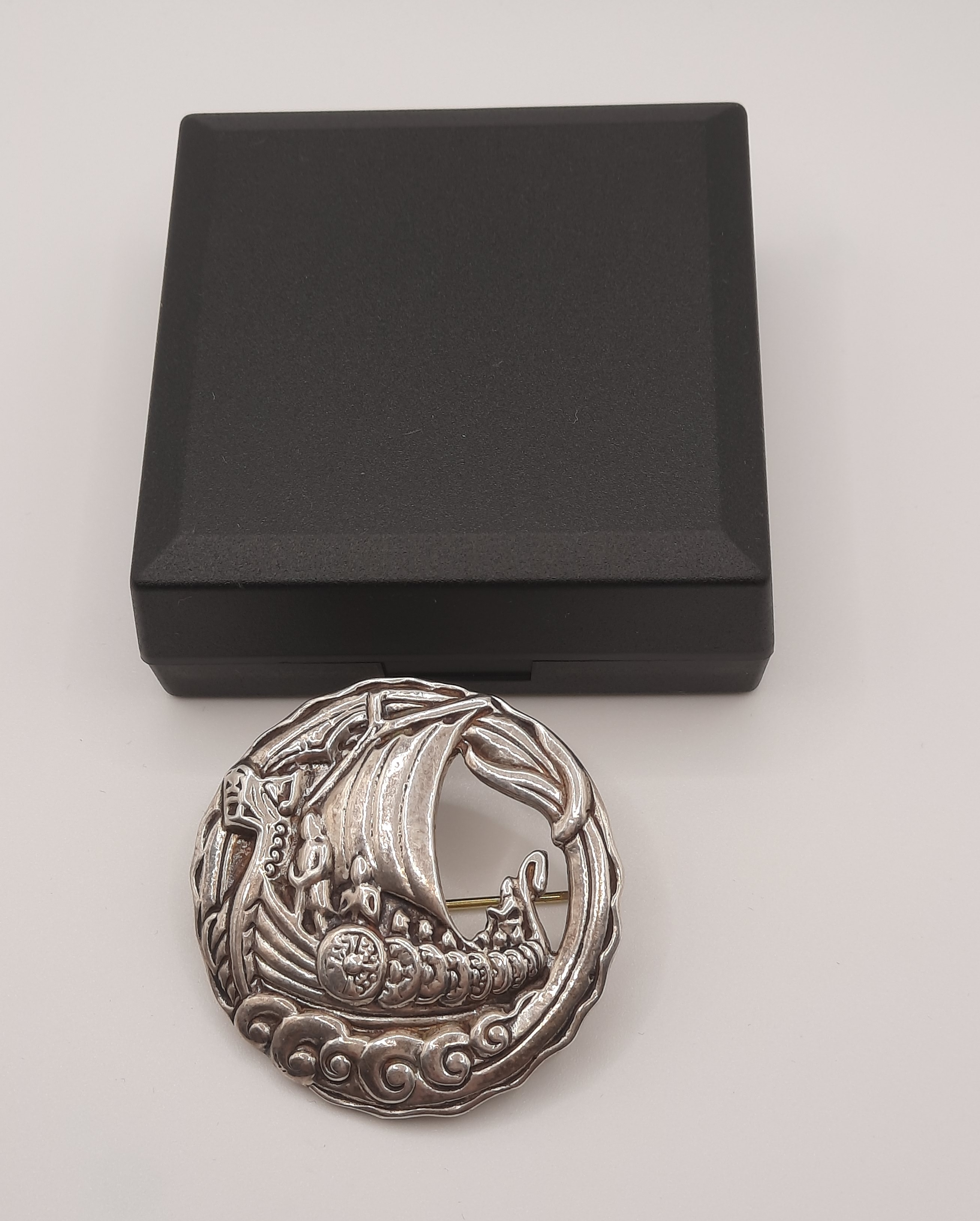 Vintage Sterling Silver Viking Boat Brooch by Shipton