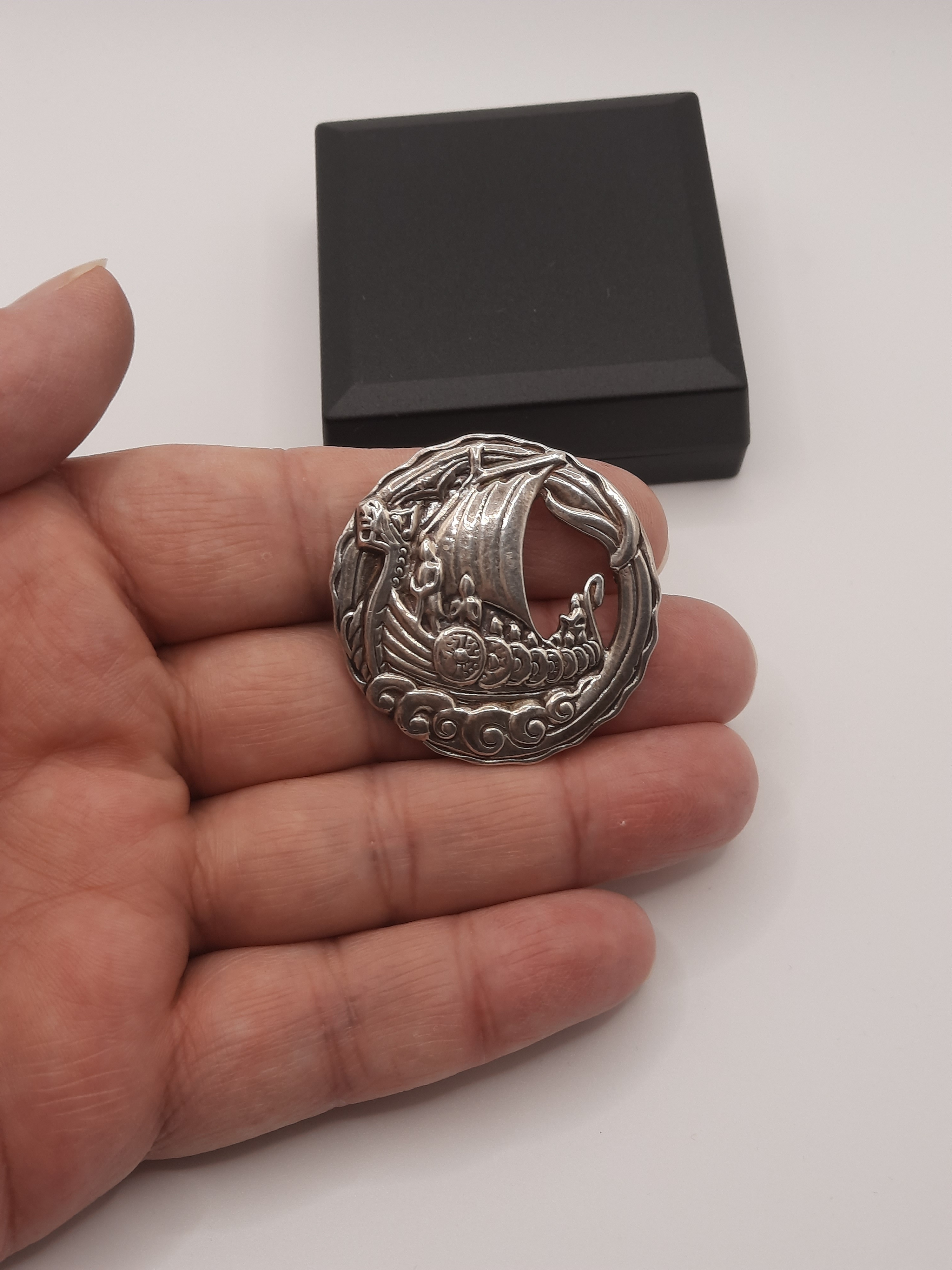 Vintage Sterling Silver Viking Boat Brooch by Shipton