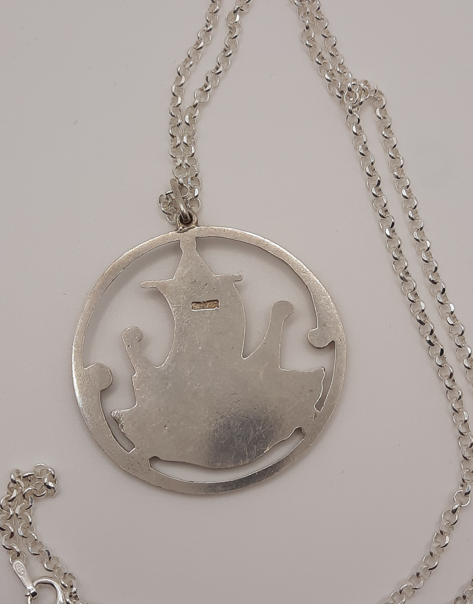 Vintage Sterling Silver Large Viking Boat Design Pendant and Chain