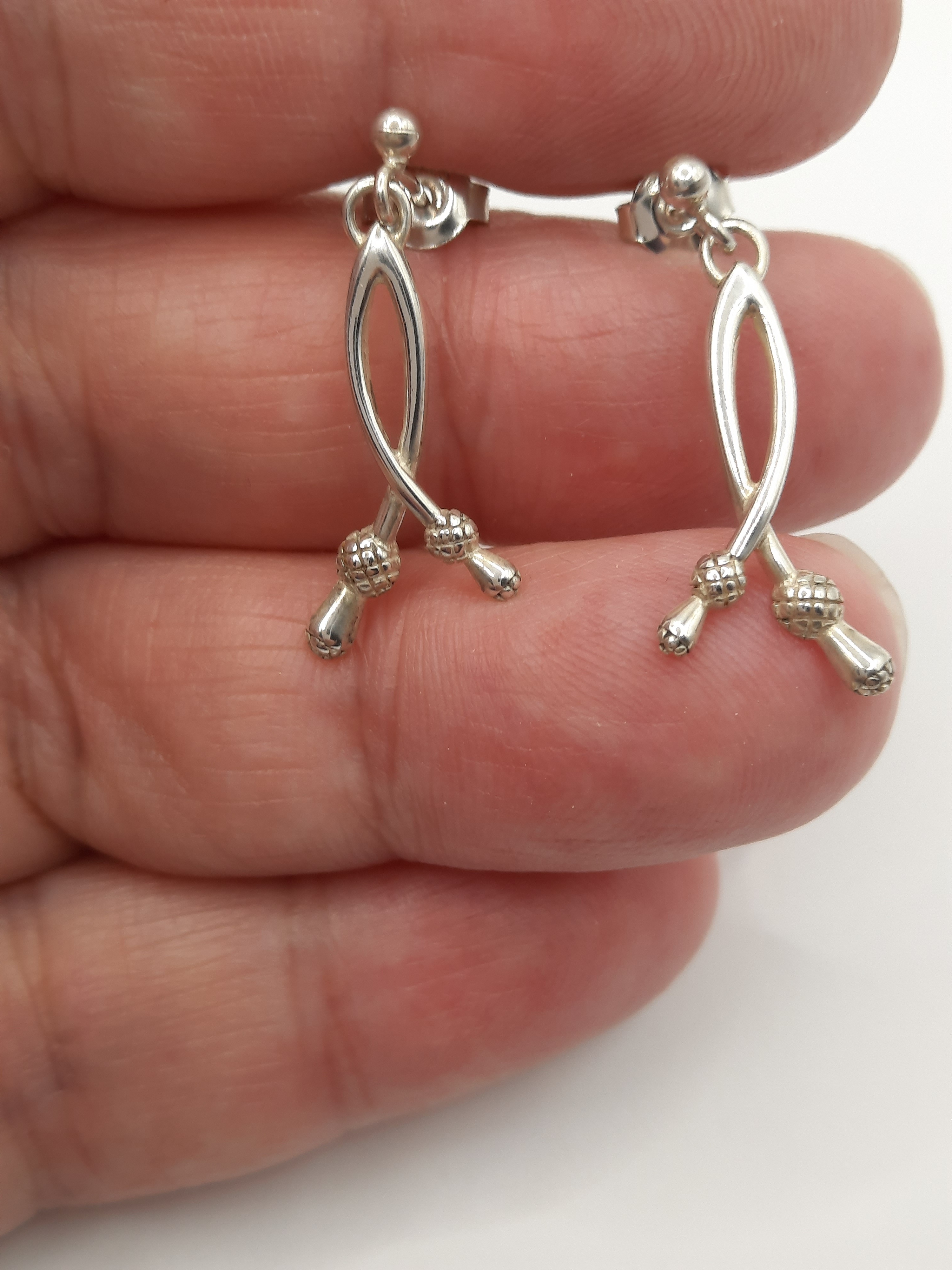 ORTAK Sterling Silver Double Thistle Drop Earrings