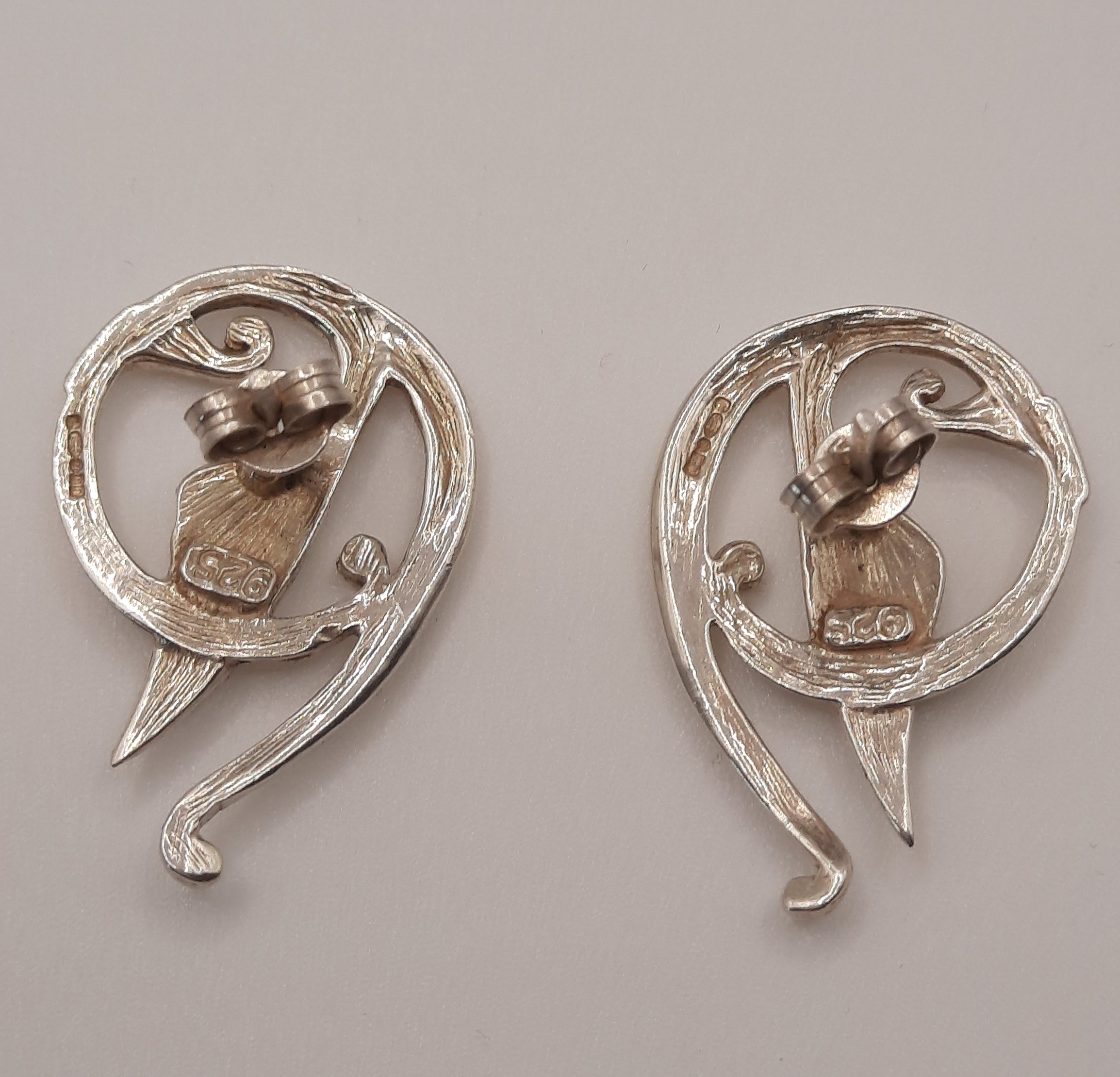 Sterling Silver Lily Design Large Stud Earrings