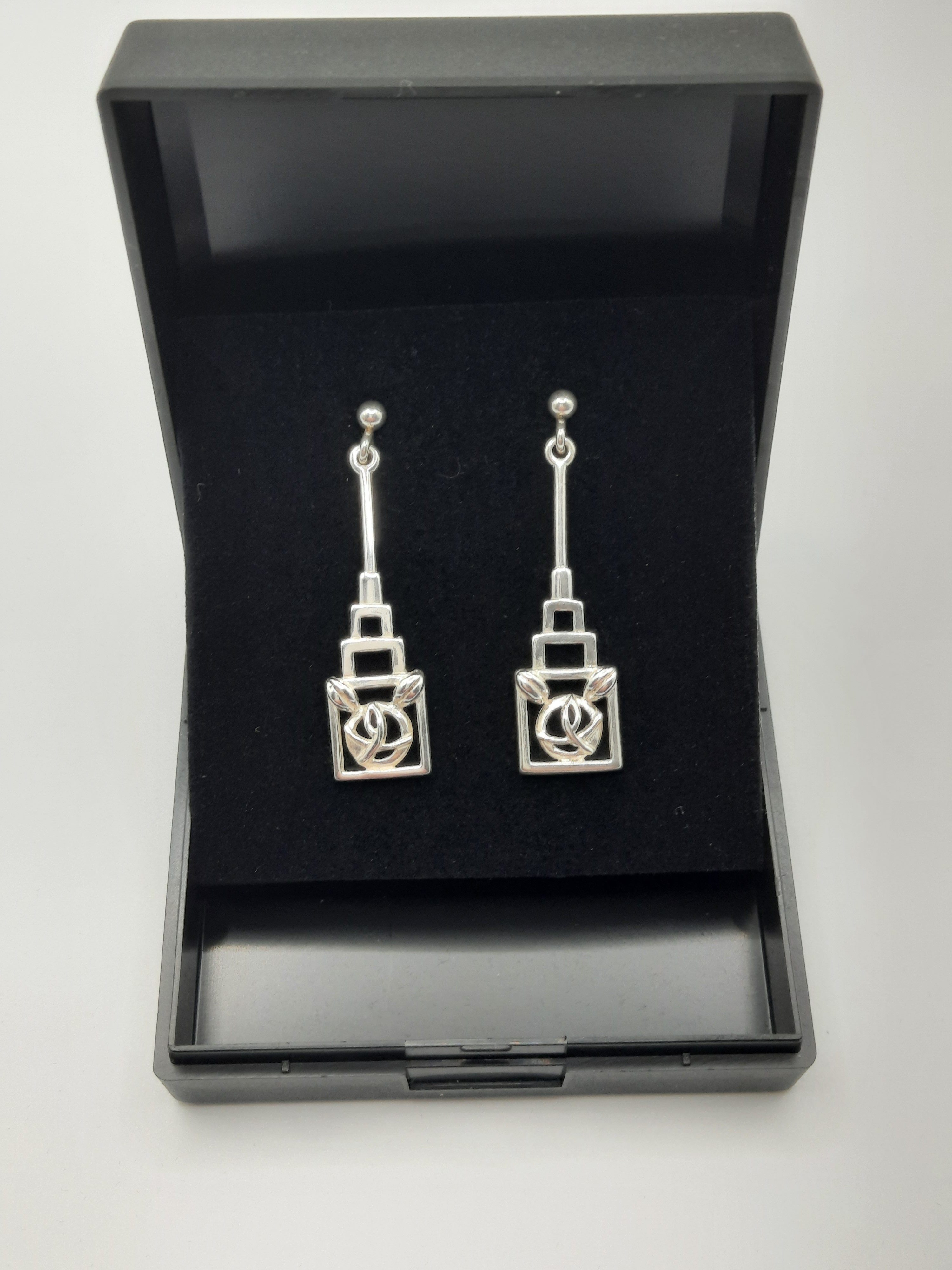 Sterling Silver Rennie Mackintosh Deco Style Earrings by Carrick