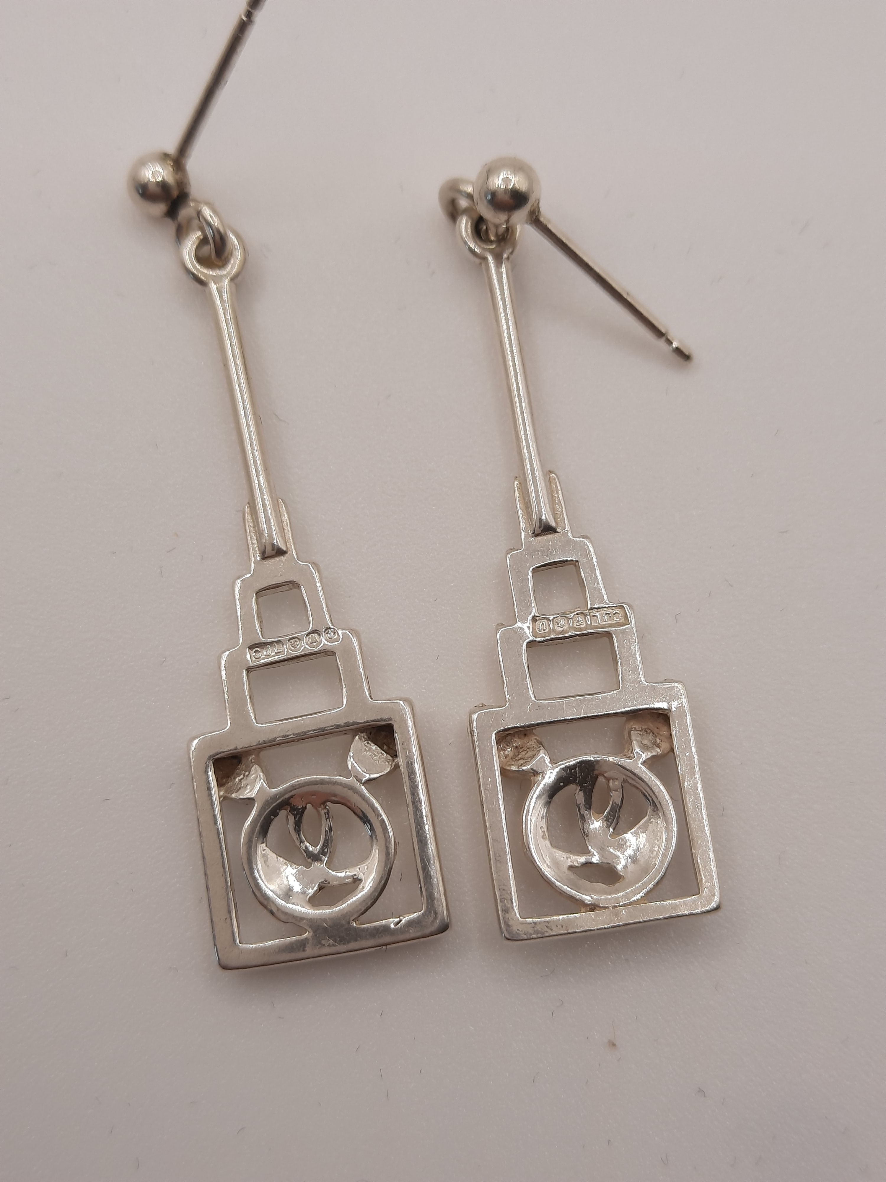 Sterling Silver Rennie Mackintosh Deco Style Earrings by Carrick