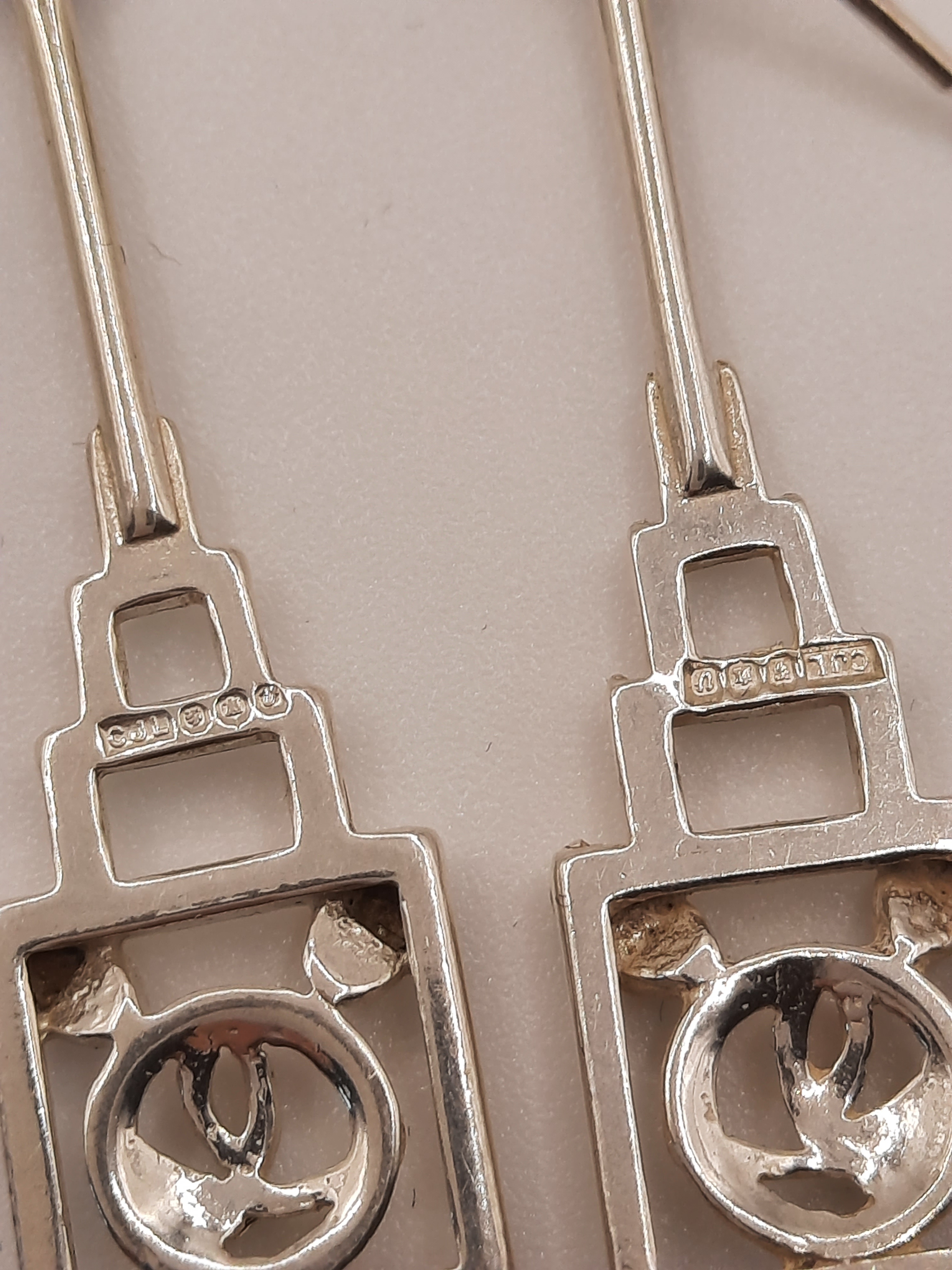 Sterling Silver Rennie Mackintosh Deco Style Earrings by Carrick