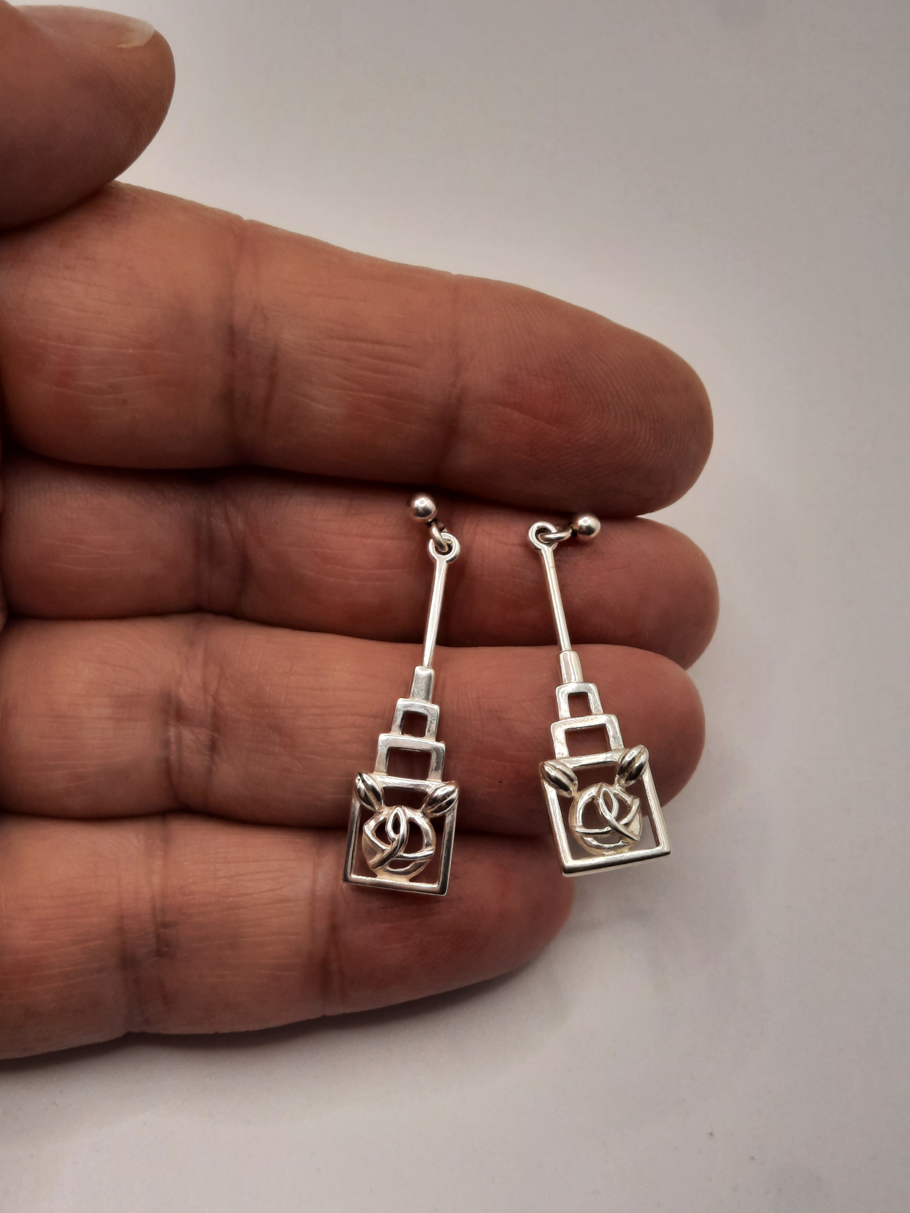 Sterling Silver Rennie Mackintosh Deco Style Earrings by Carrick