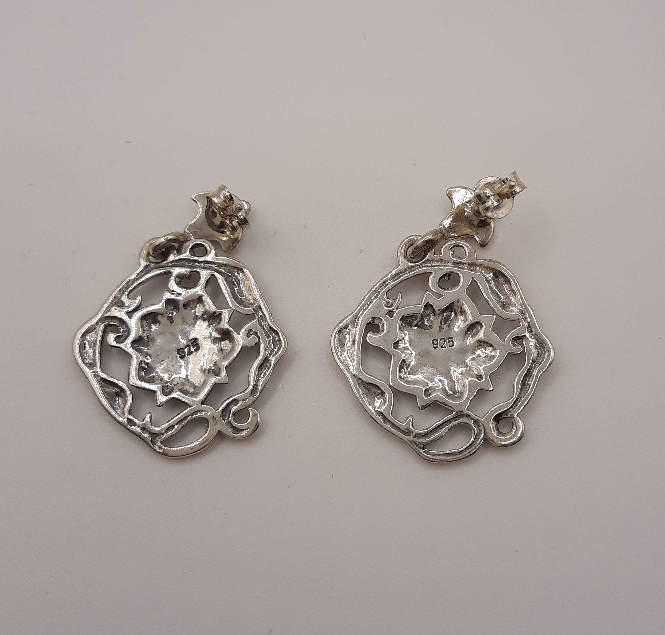 Sterling Silver Flower Design Drop Earrings
