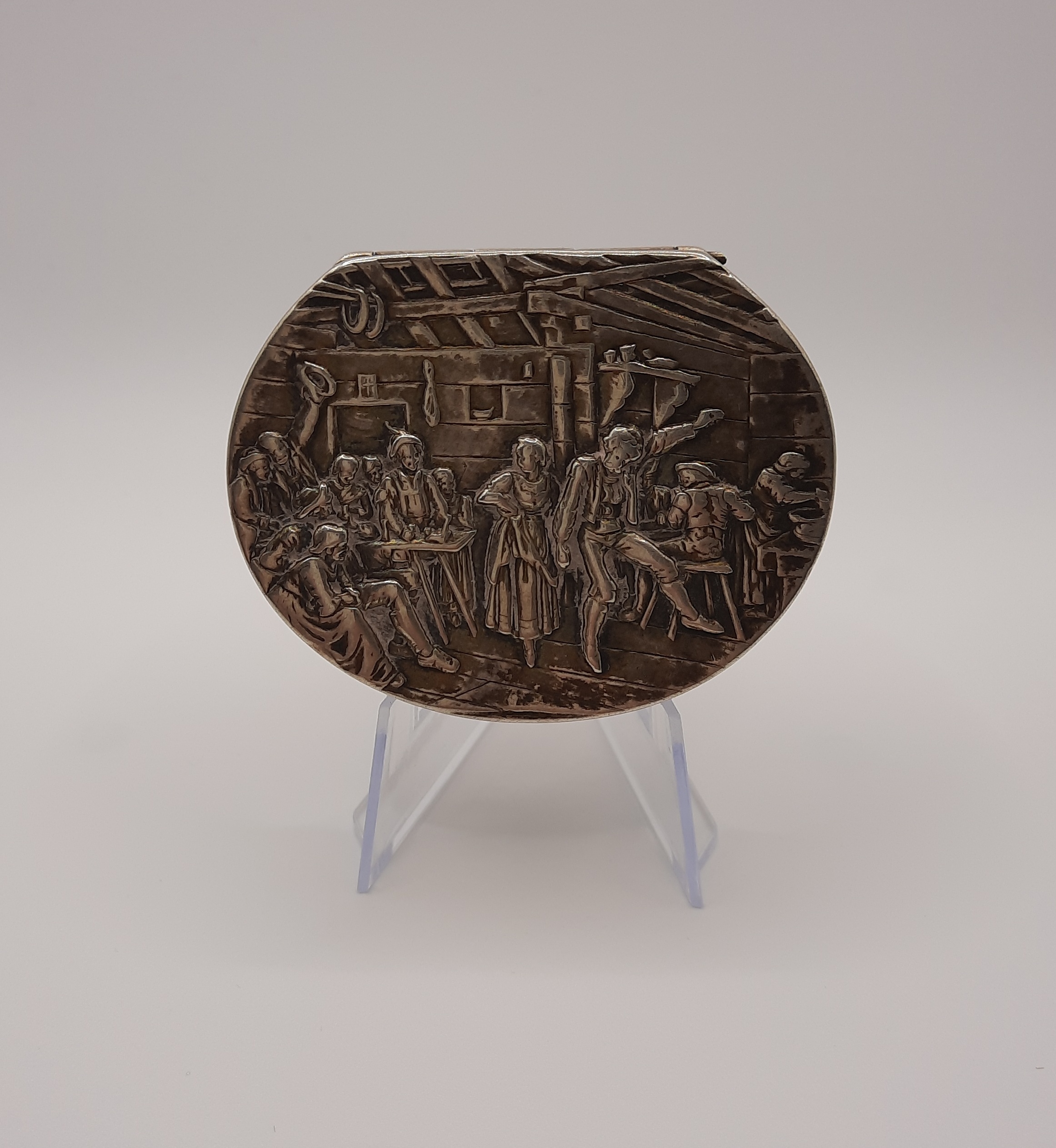 Sterling Silver Berthold Muller Snuff Box with Inn Scene