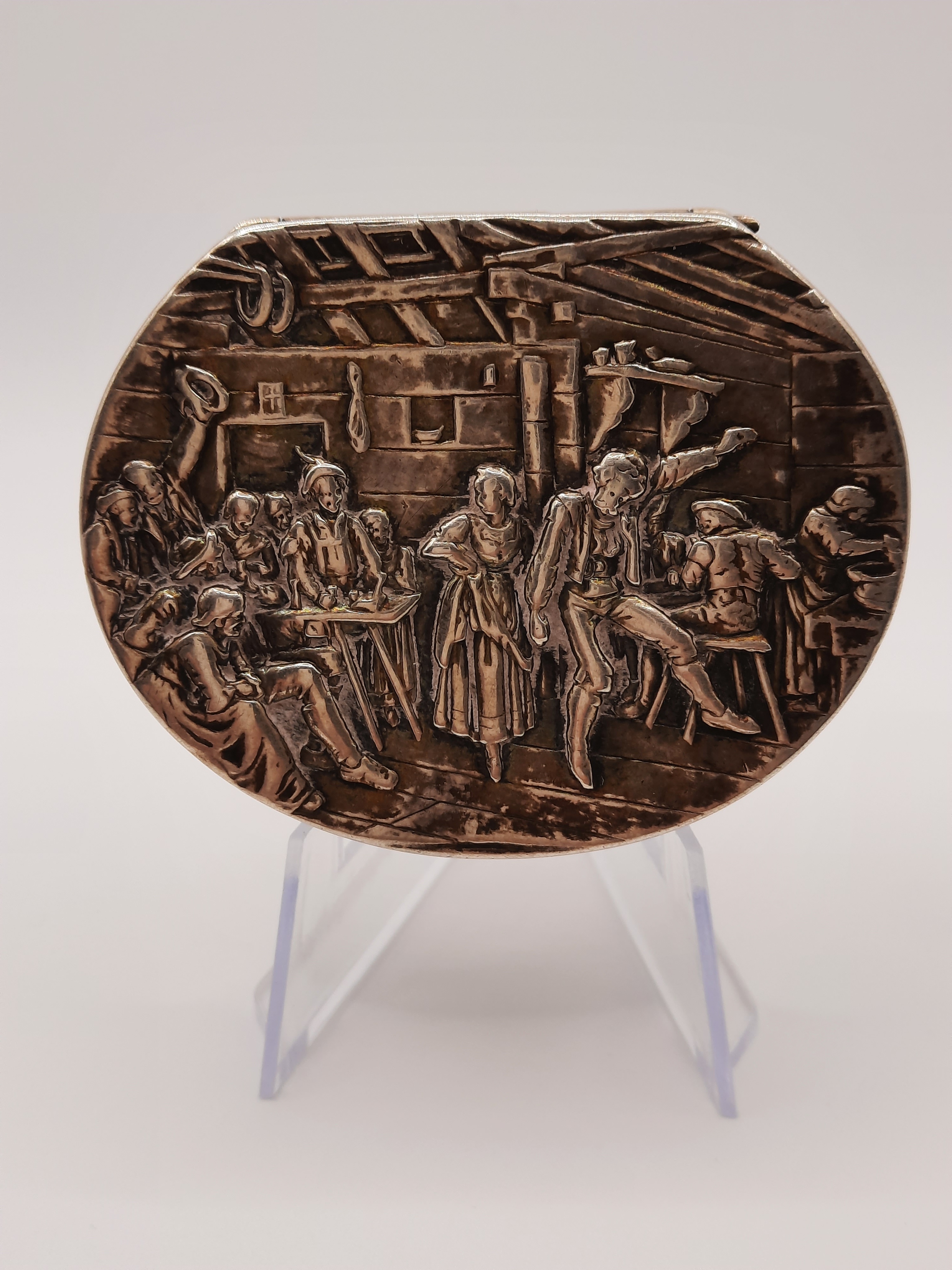 Sterling Silver Berthold Muller Snuff Box with Inn Scene