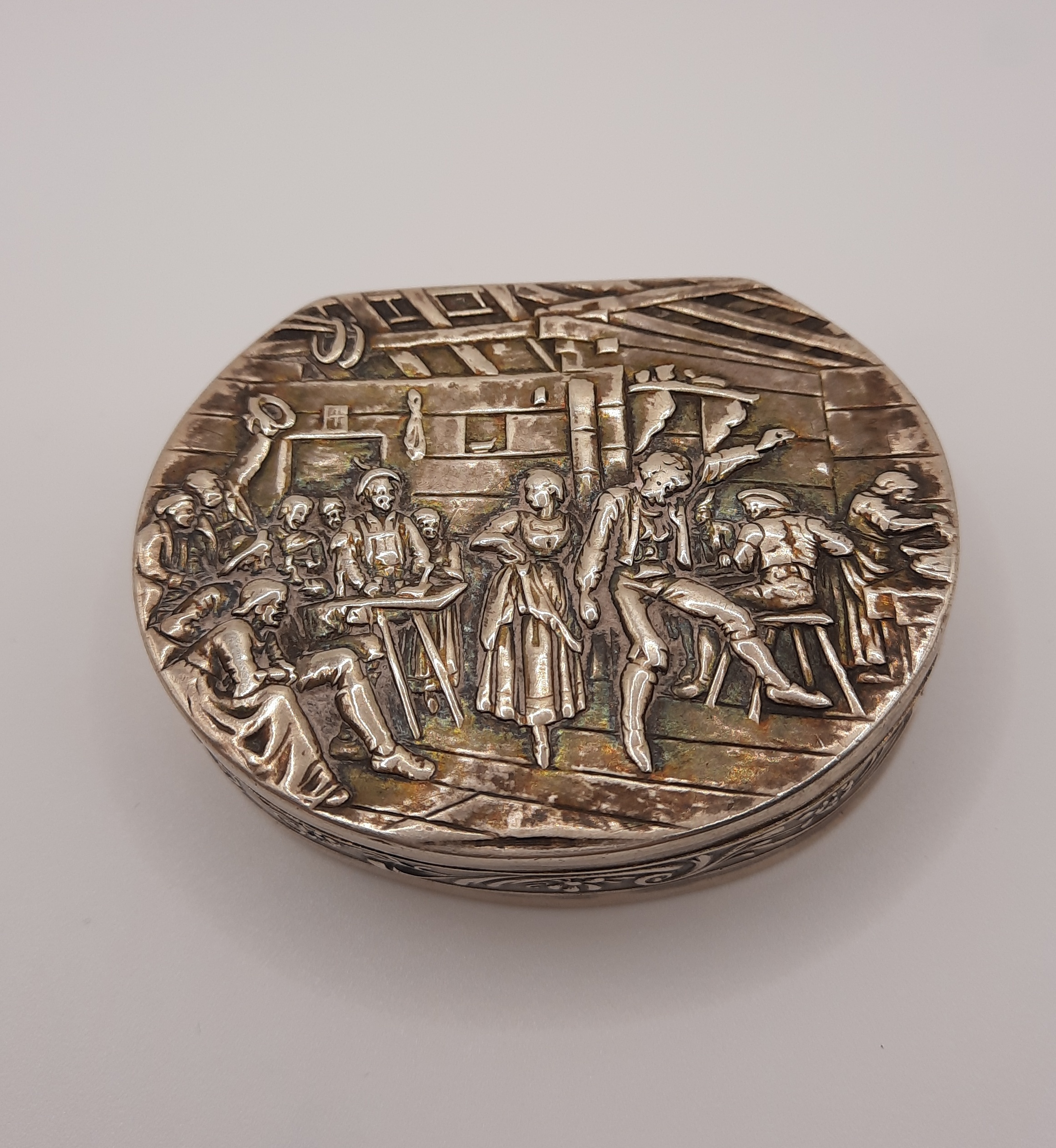 Sterling Silver Berthold Muller Snuff Box with Inn Scene