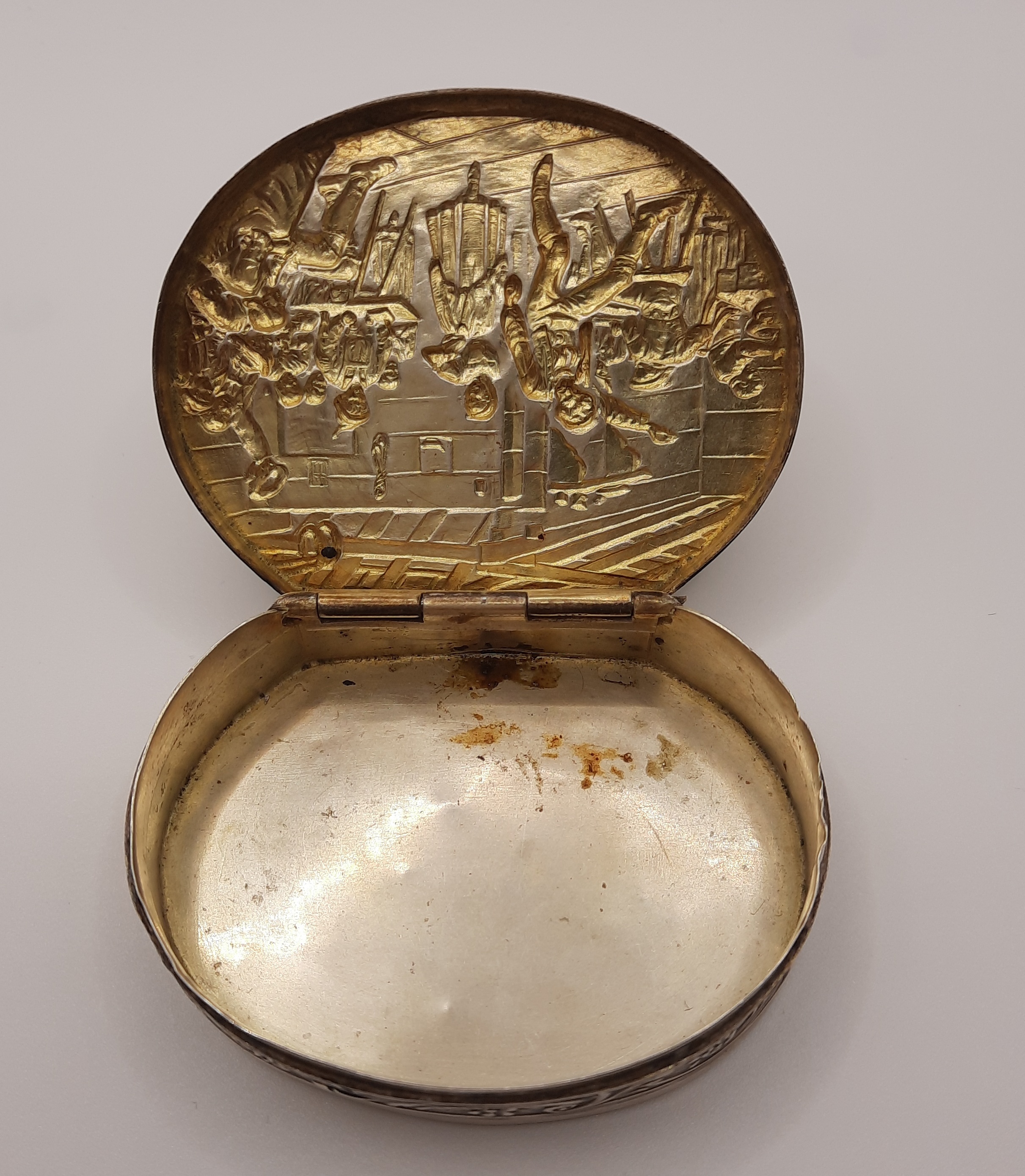 Sterling Silver Berthold Muller Snuff Box with Inn Scene