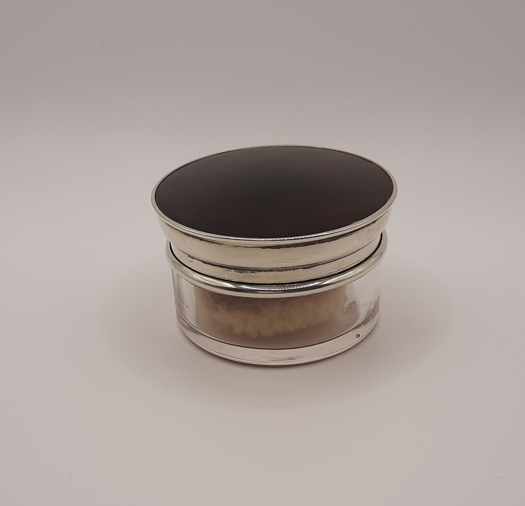 Antique Glass Rouge Jar with Sterling Silver and Shell Top