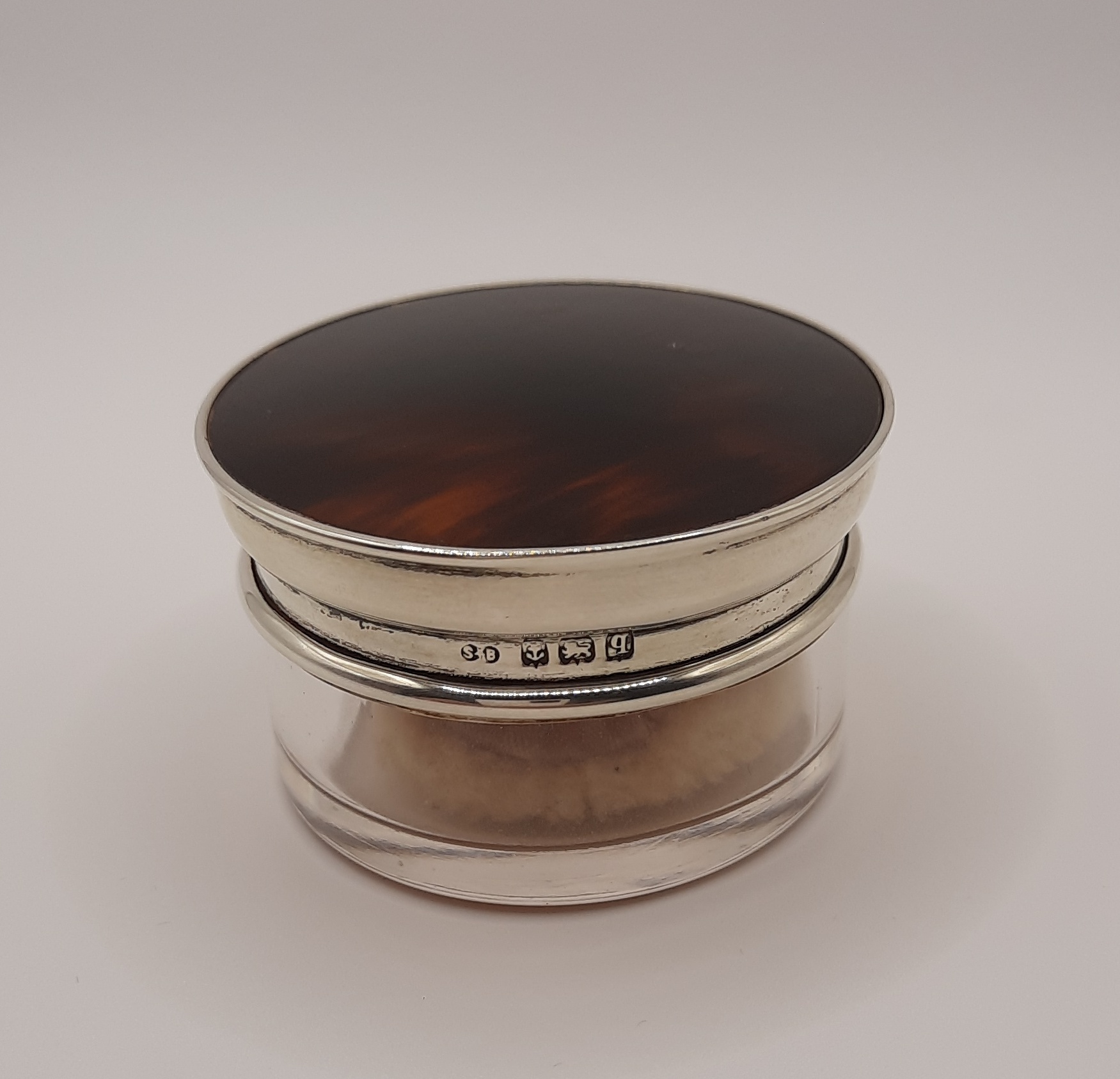 Antique Glass Rouge Jar with Sterling Silver and Shell Top