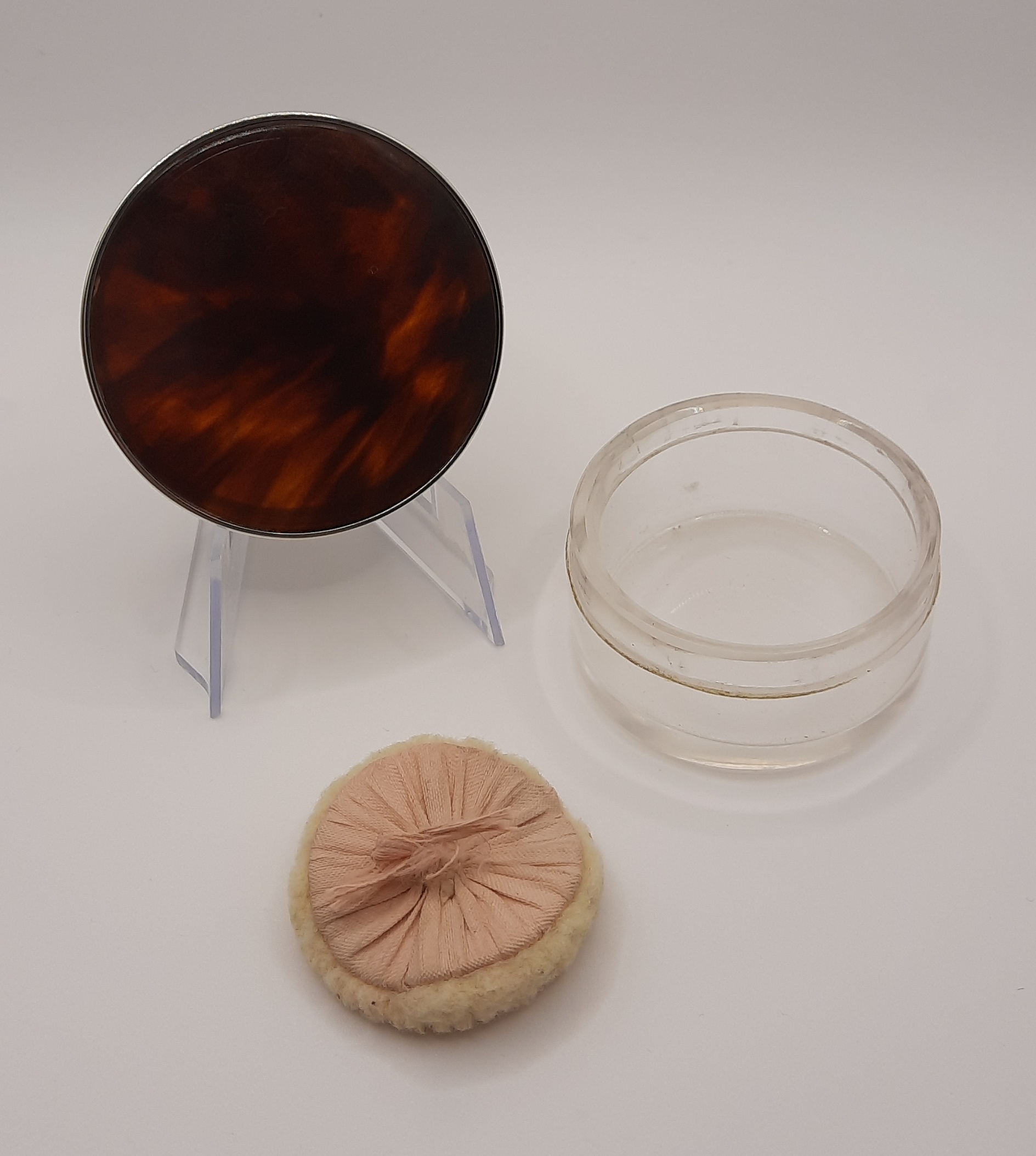 Antique Glass Rouge Jar with Sterling Silver and Shell Top