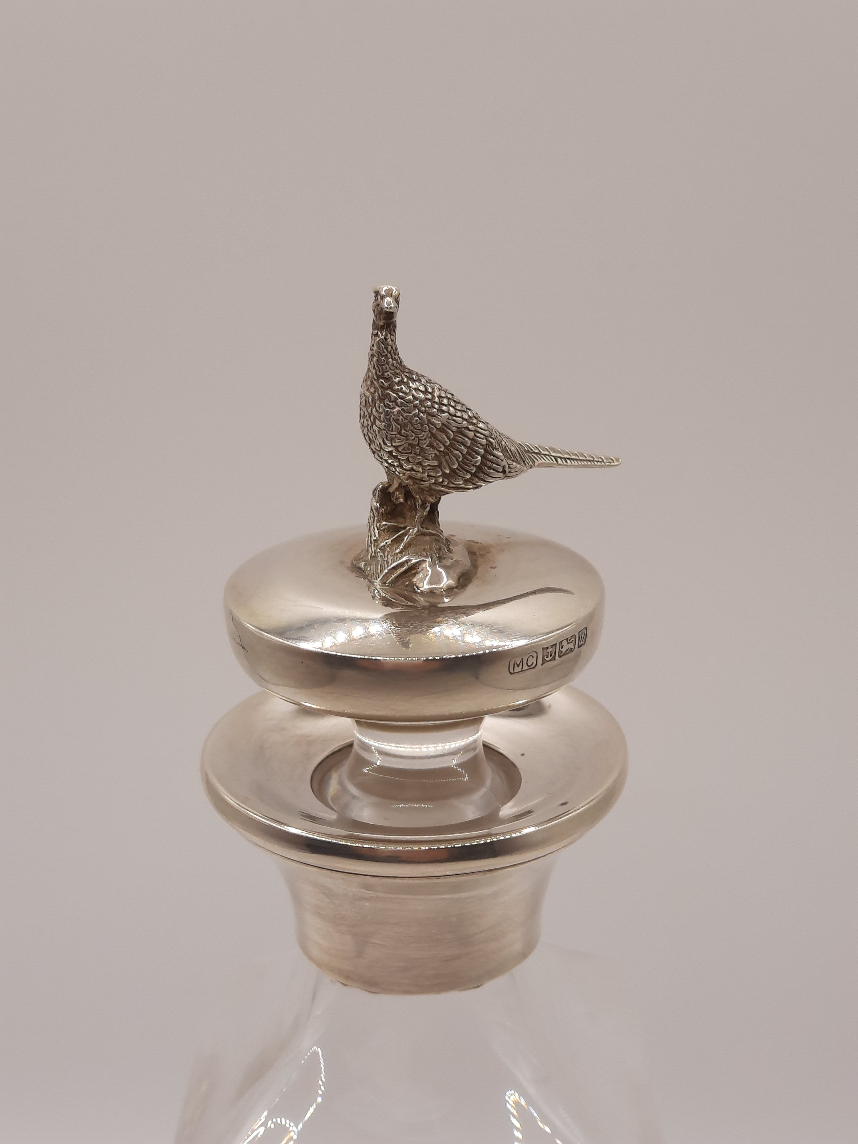 Whisky Decanter with Sterling Silver Top and Pheasant Finial