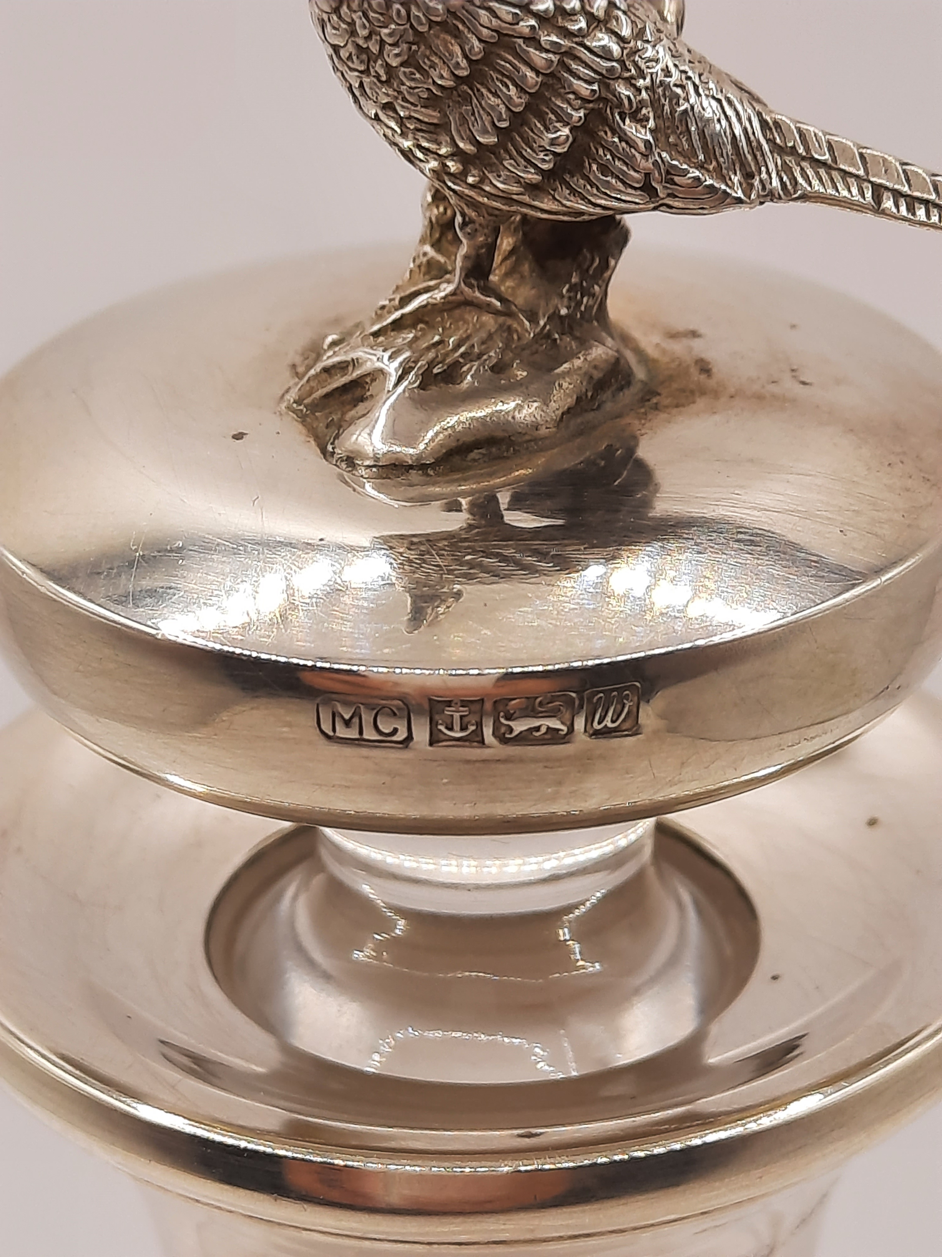 Whisky Decanter with Sterling Silver Top and Pheasant Finial