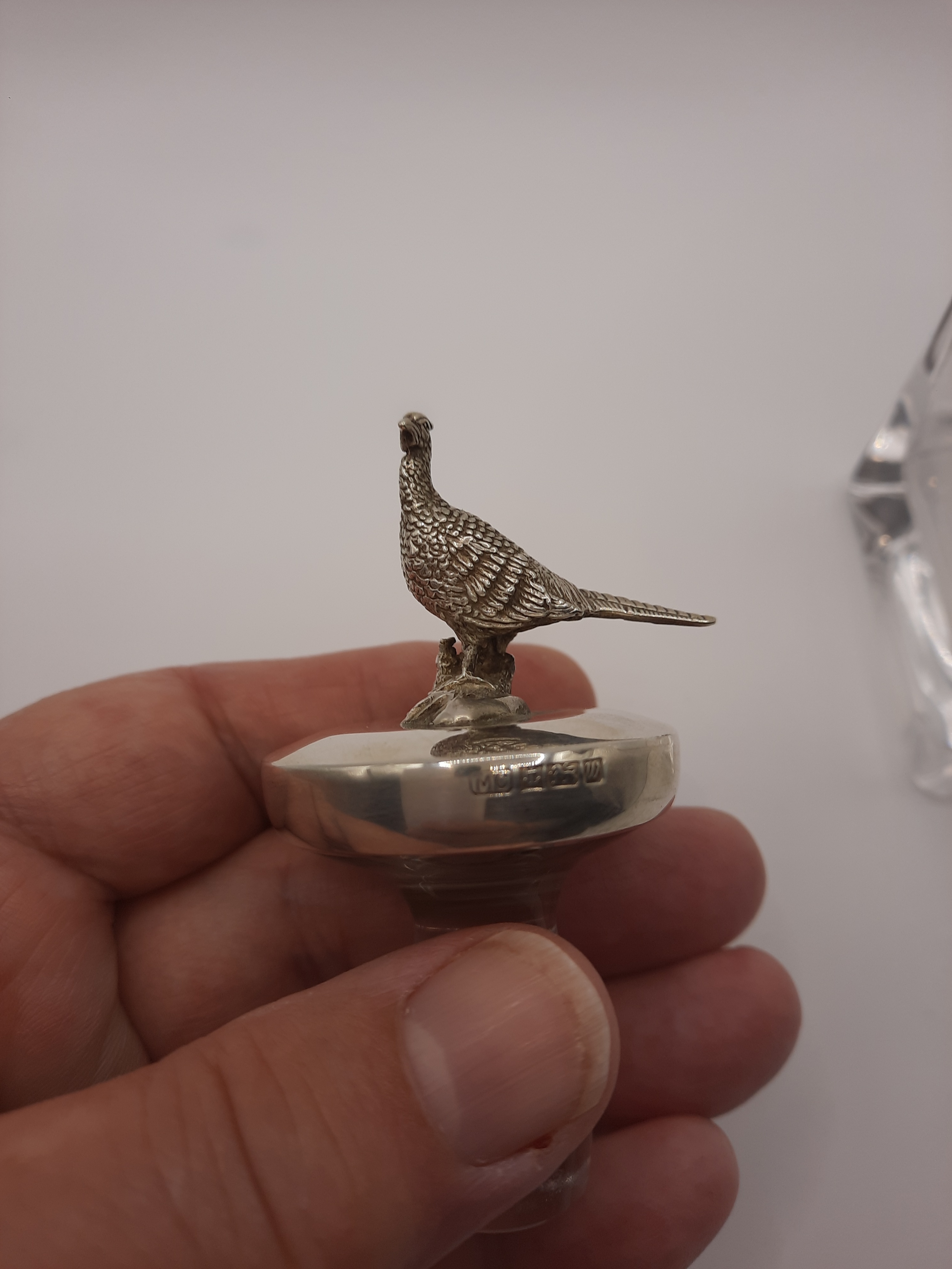 Whisky Decanter with Sterling Silver Top and Pheasant Finial
