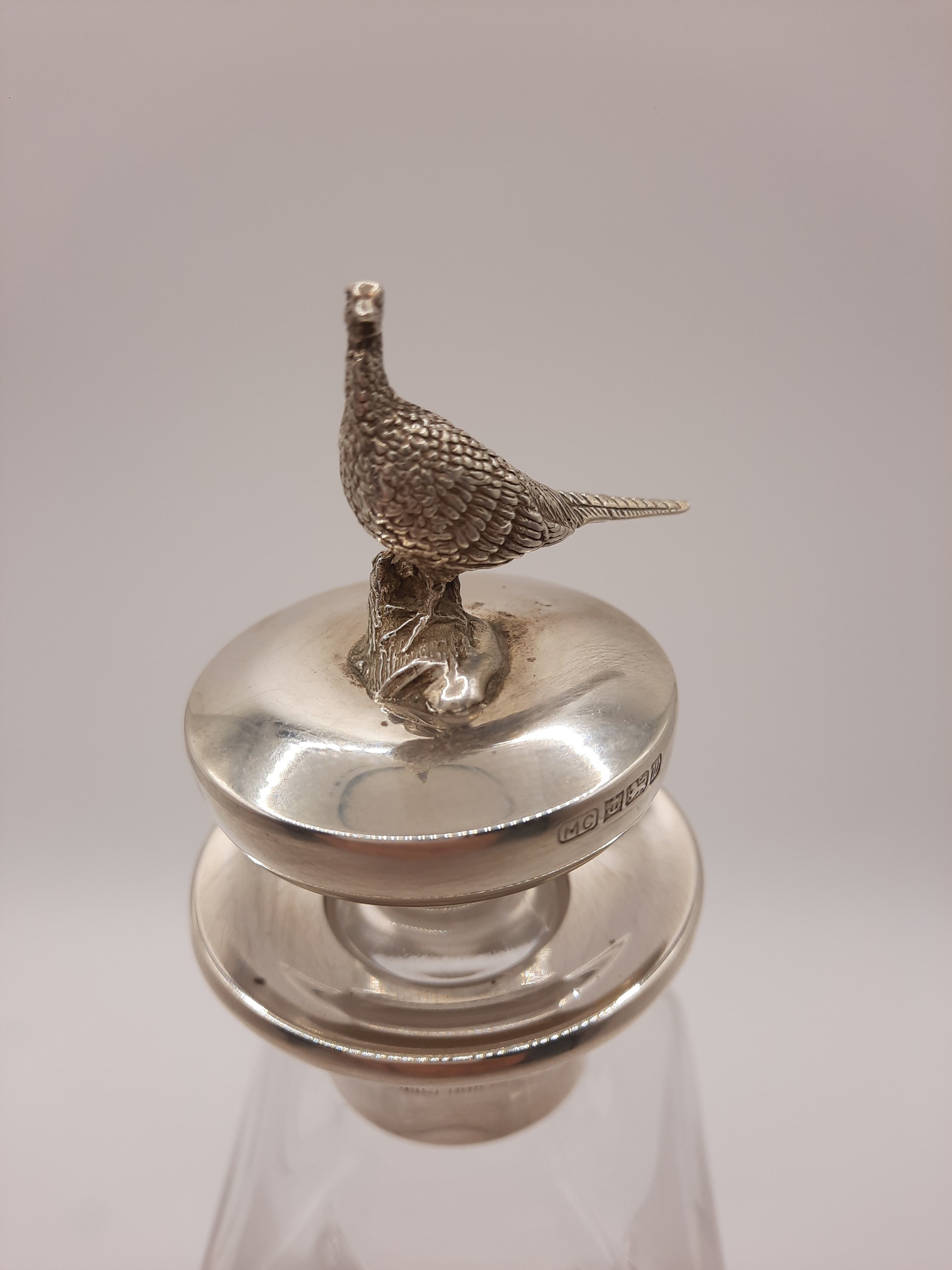 Whisky Decanter with Sterling Silver Top and Pheasant Finial