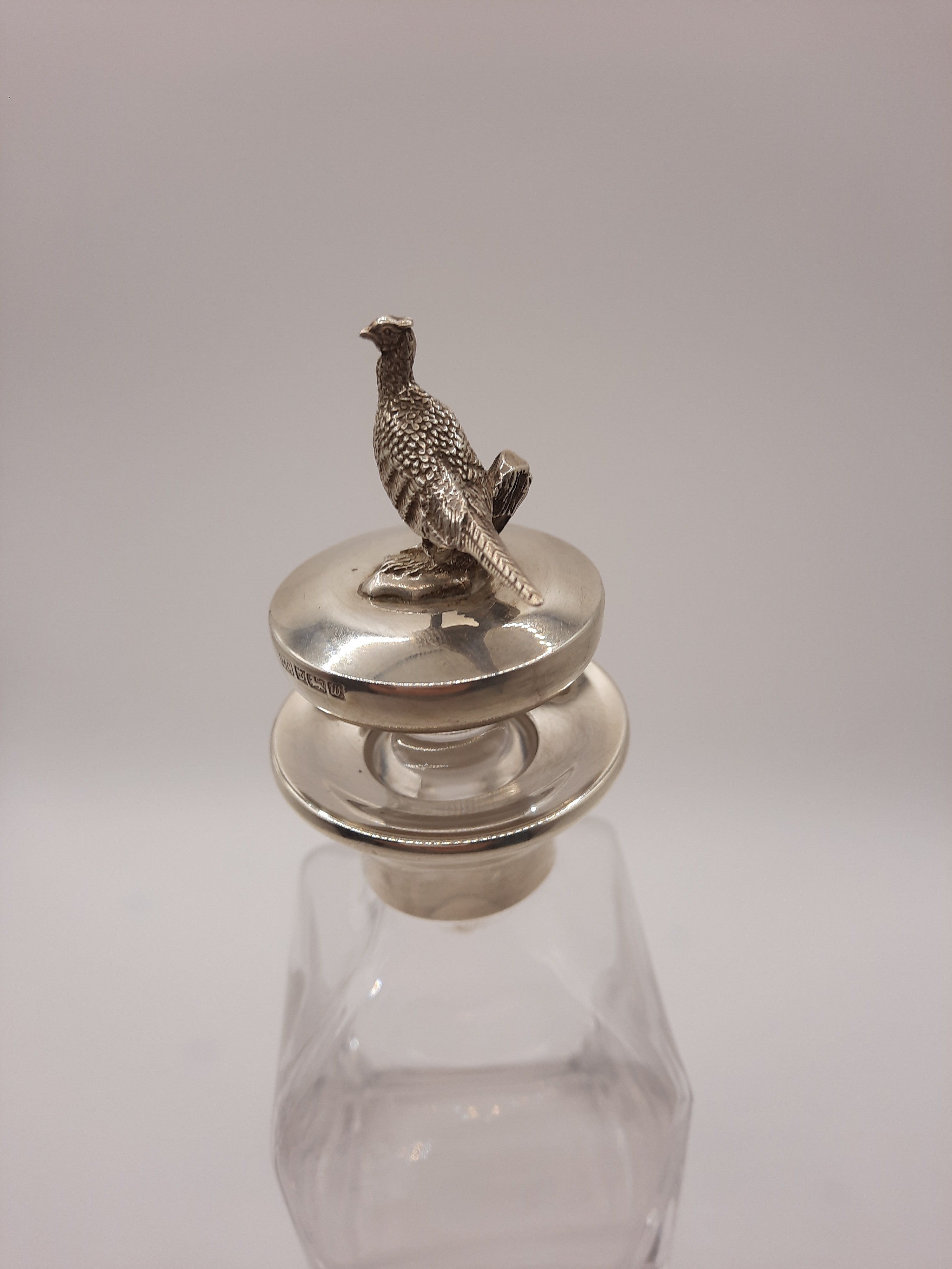 Whisky Decanter with Sterling Silver Top and Pheasant Finial