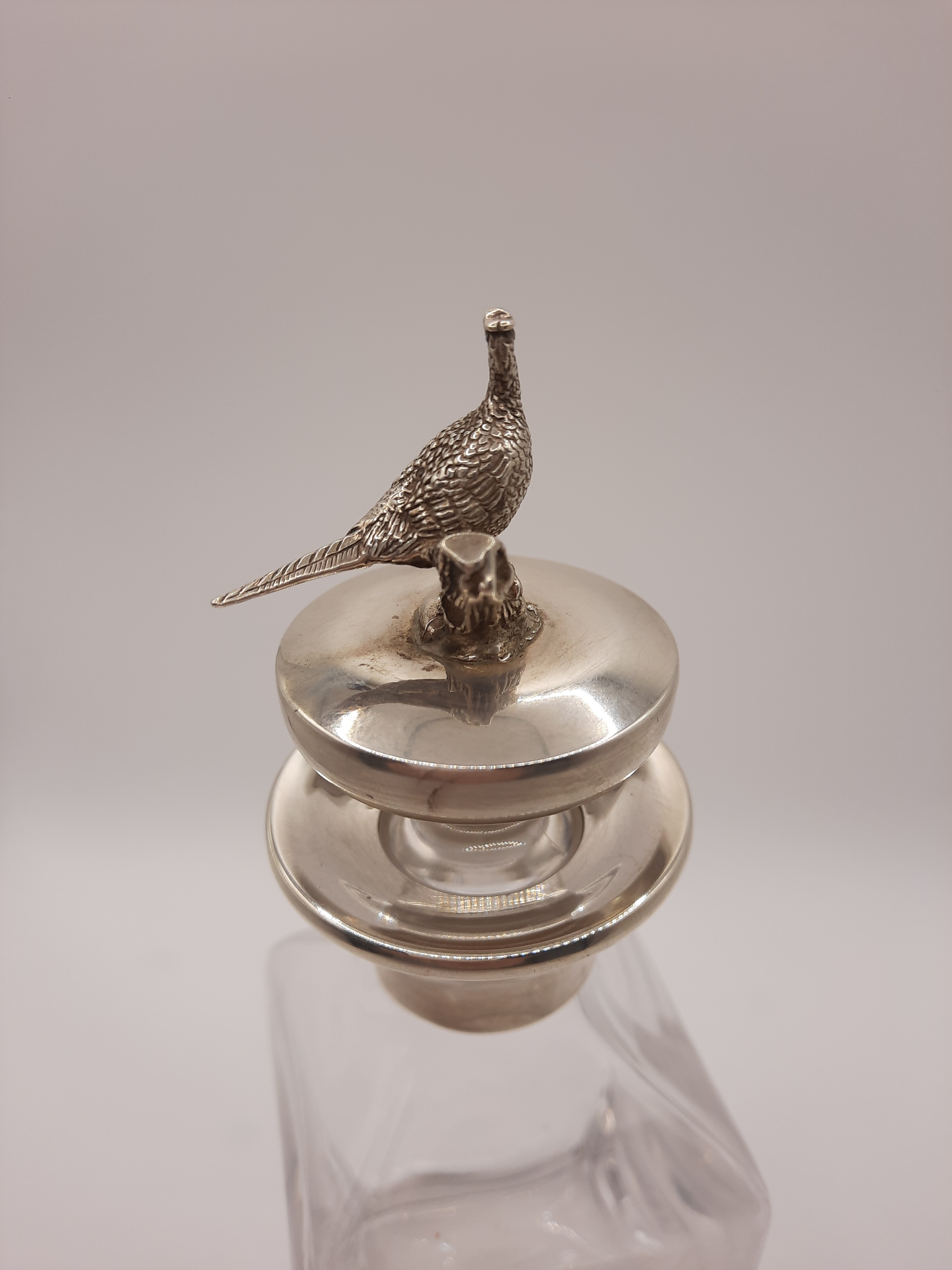 Whisky Decanter with Sterling Silver Top and Pheasant Finial