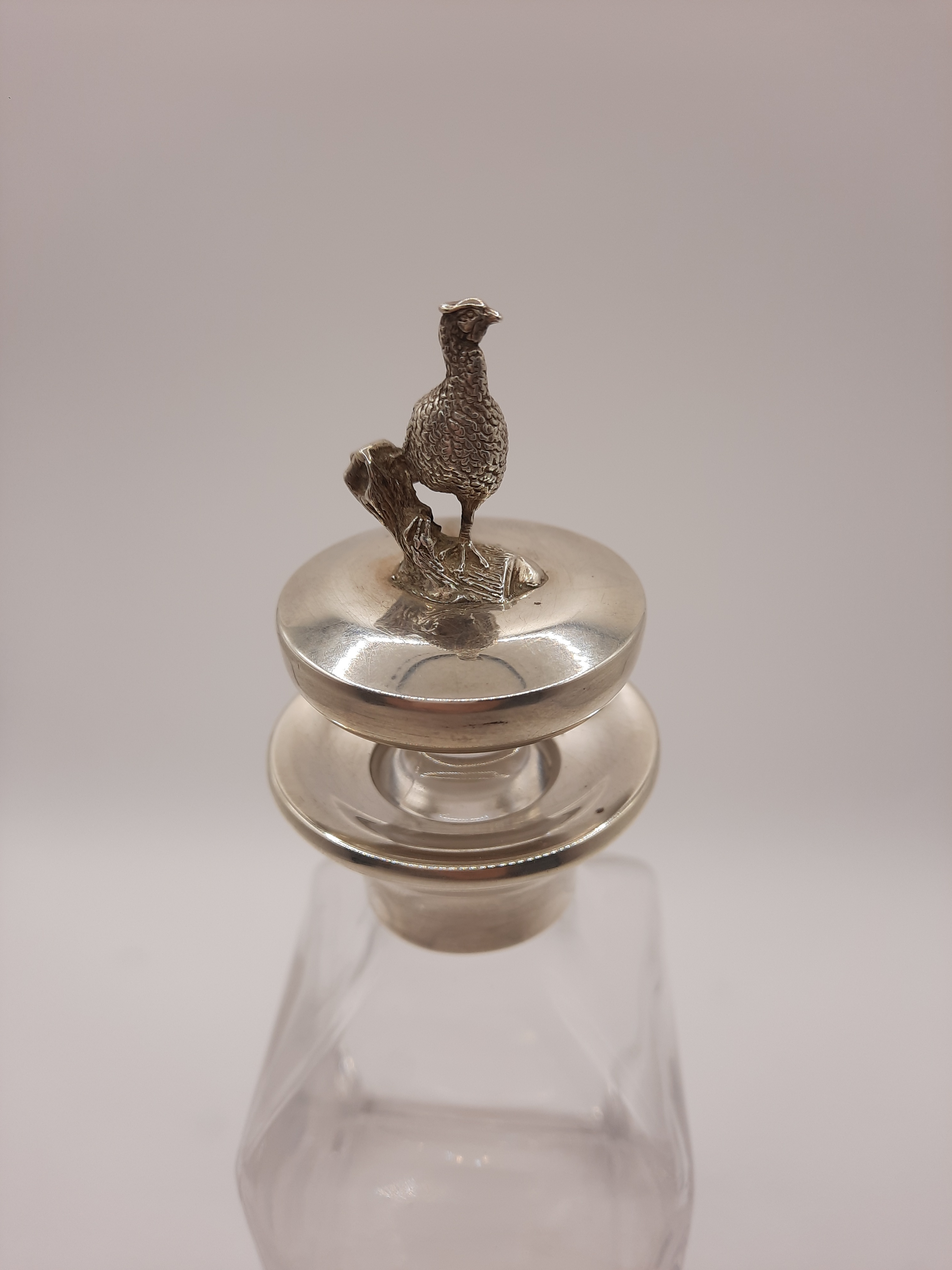 Whisky Decanter with Sterling Silver Top and Pheasant Finial