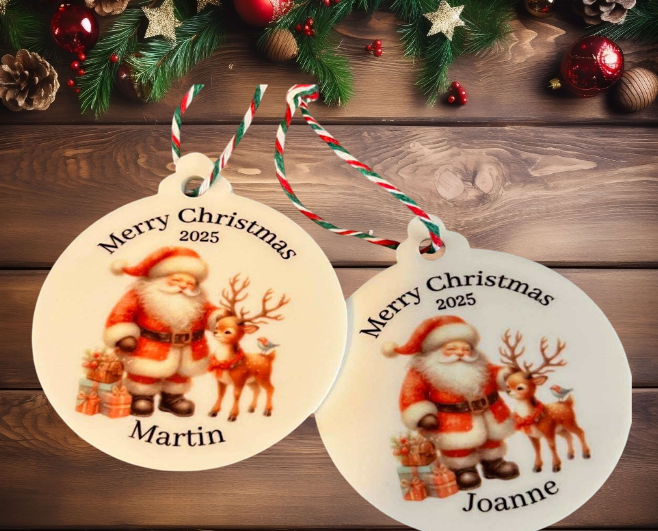 Personalised Father Christmas bauble
Buttons and bows Kettering 
Northamtonshire