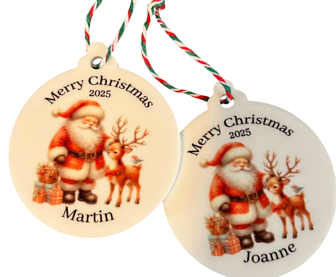 Personalised Father Christmas bauble
Buttons and bows Kettering 
Northamptonshire