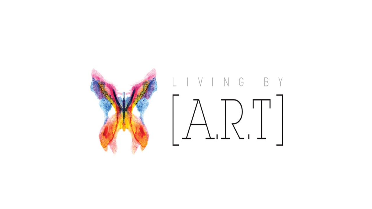 The image includes a butter fly and the words Living by Art