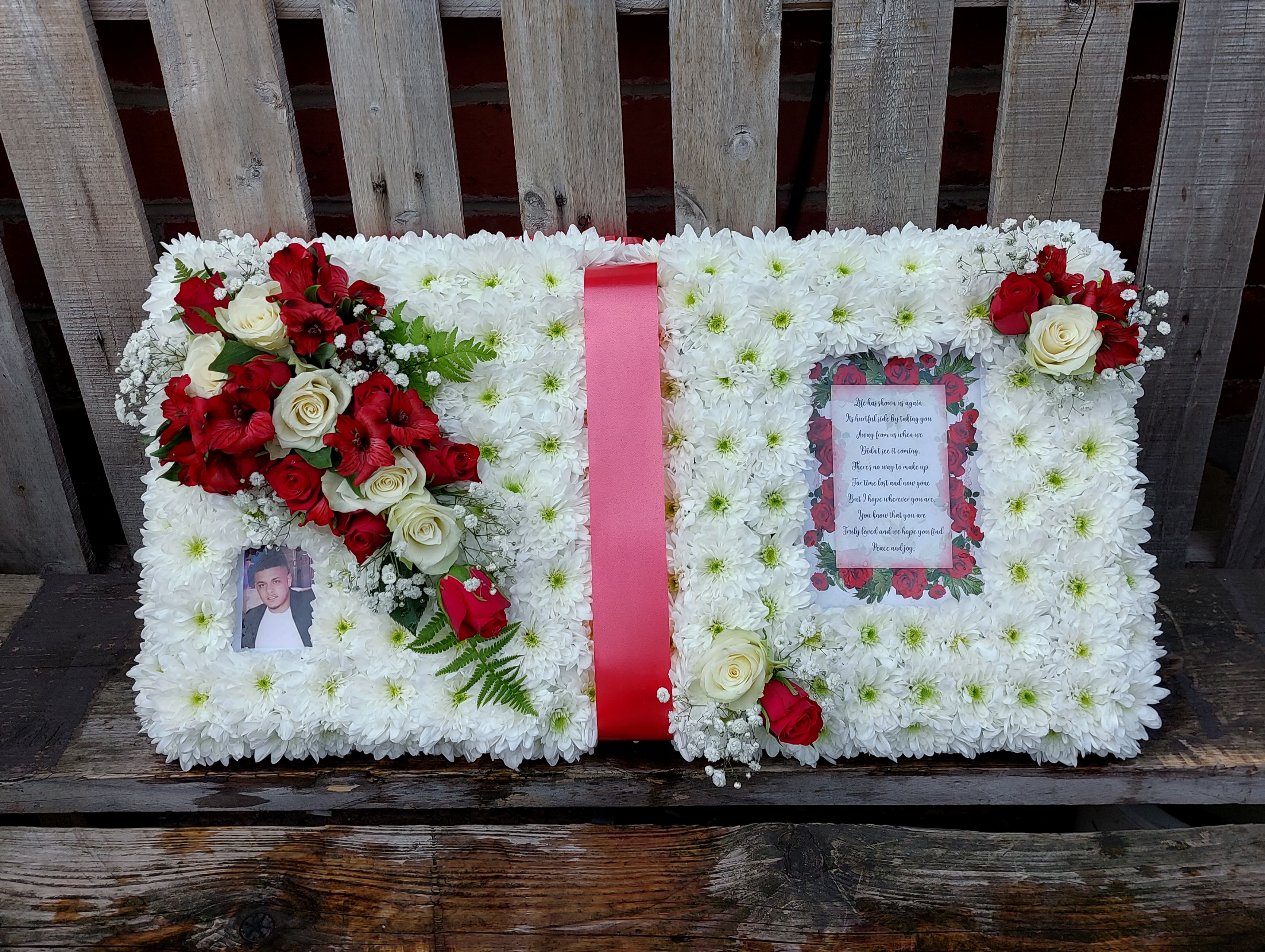 Open book flower tribute