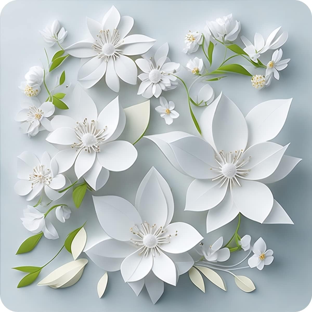 Set of 6 White Flower Square MDF Coaster - Set-21