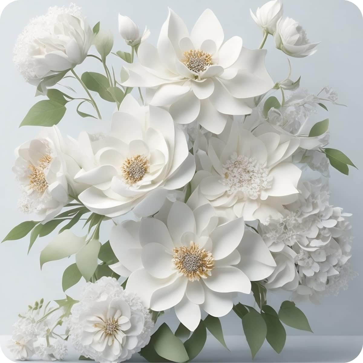 Set of 6 White Flower Square MDF Coaster - Set-21