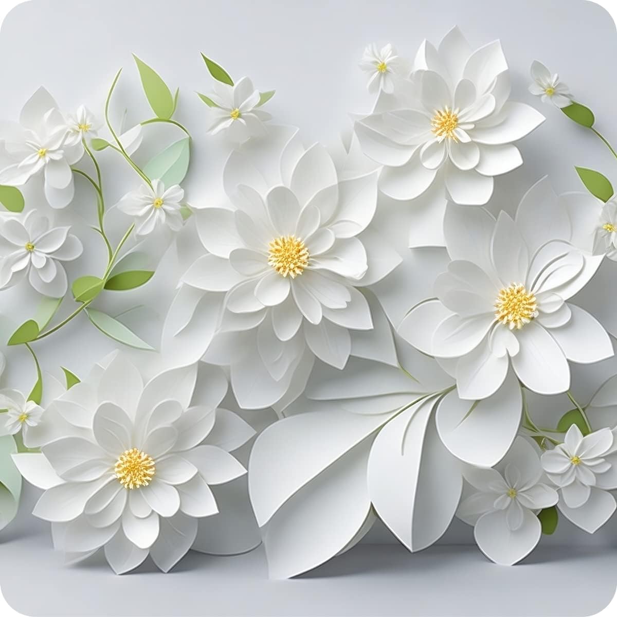 Set of 6 White Flower Square MDF Coaster - Set-21