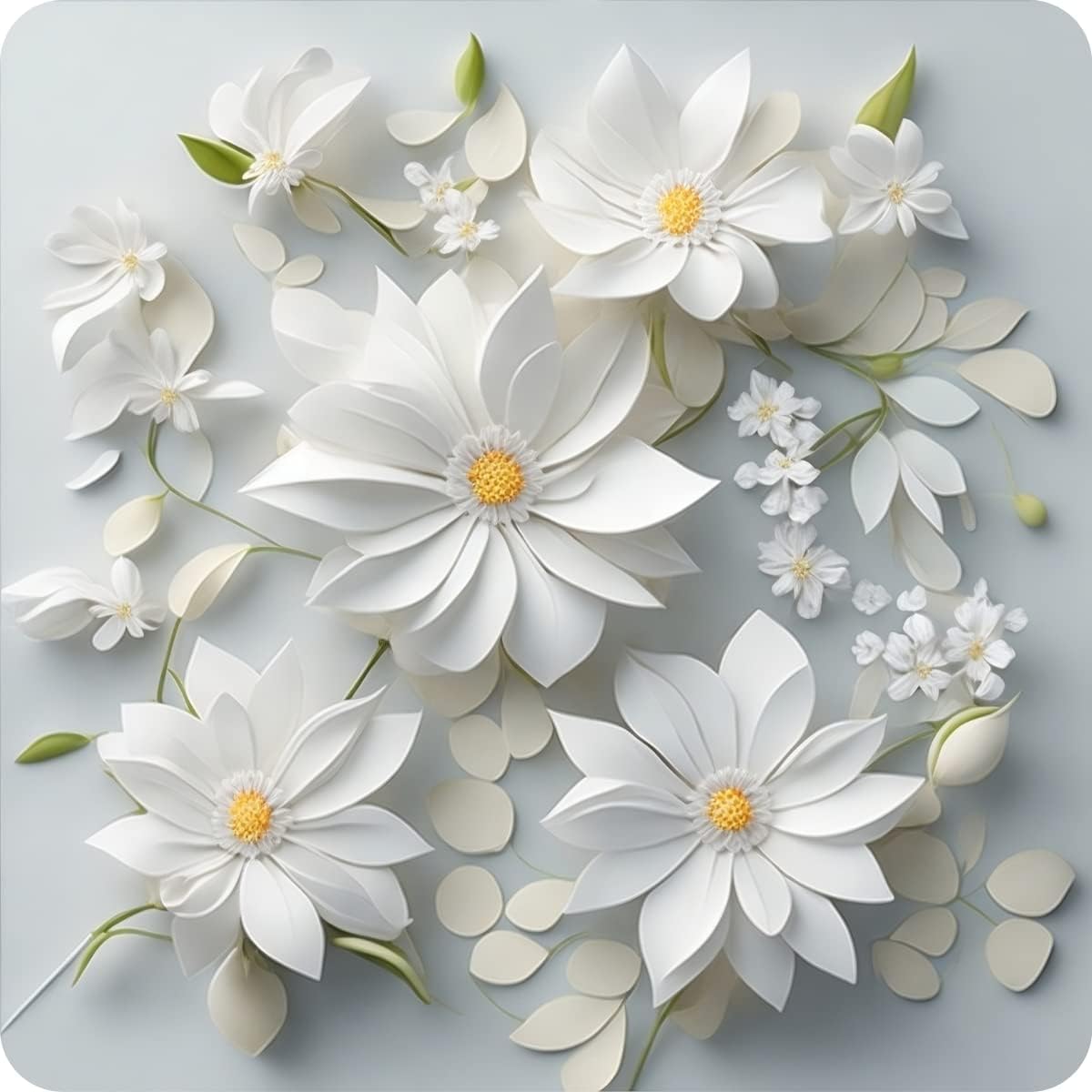 Set of 6 White Flower Square MDF Coaster - Set-21