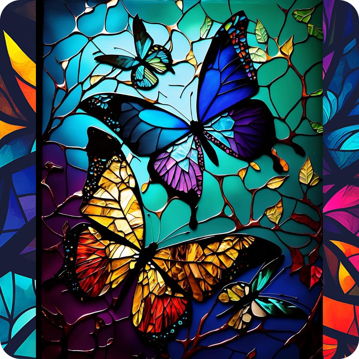 Set of 6 Rainbow Butterflies Square MDF Coaster - Set-08