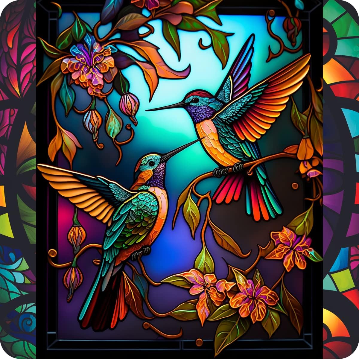 Set of 6 Stained Glass Effect Humming Bird Square MDF Coaster - Set-05