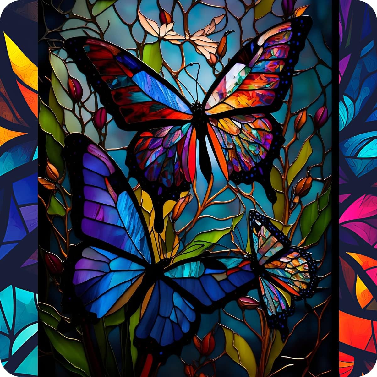 Set of 6 Rainbow Butterflies Square MDF Coaster - Set-08