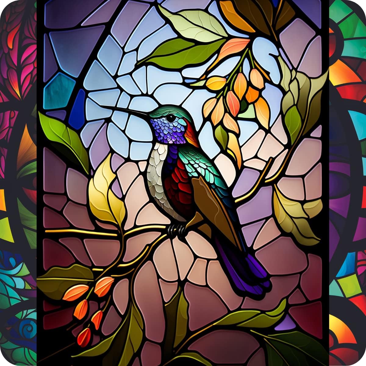Set of 6 Stained Glass Effect Humming Bird Square MDF Coaster - Set-05