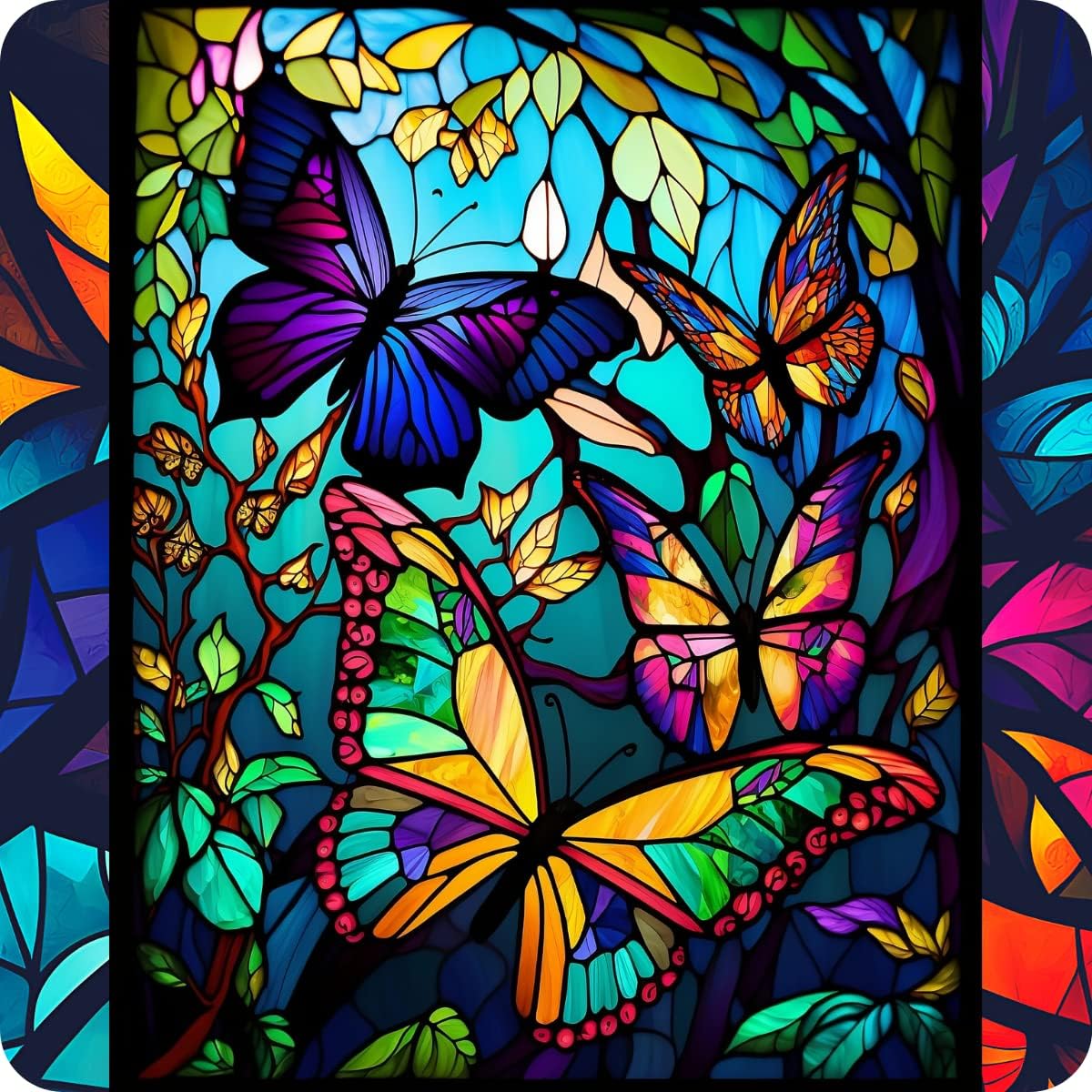 Set of 6 Rainbow Butterflies Square MDF Coaster - Set-08