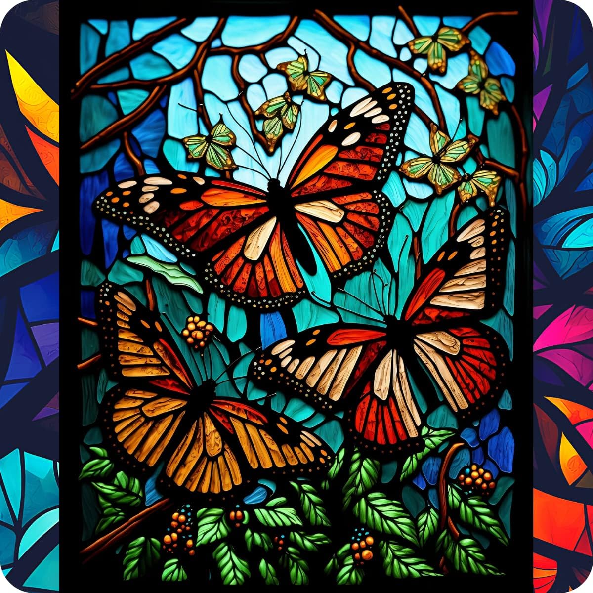 Set of 6 Rainbow Butterflies Square MDF Coaster - Set-08
