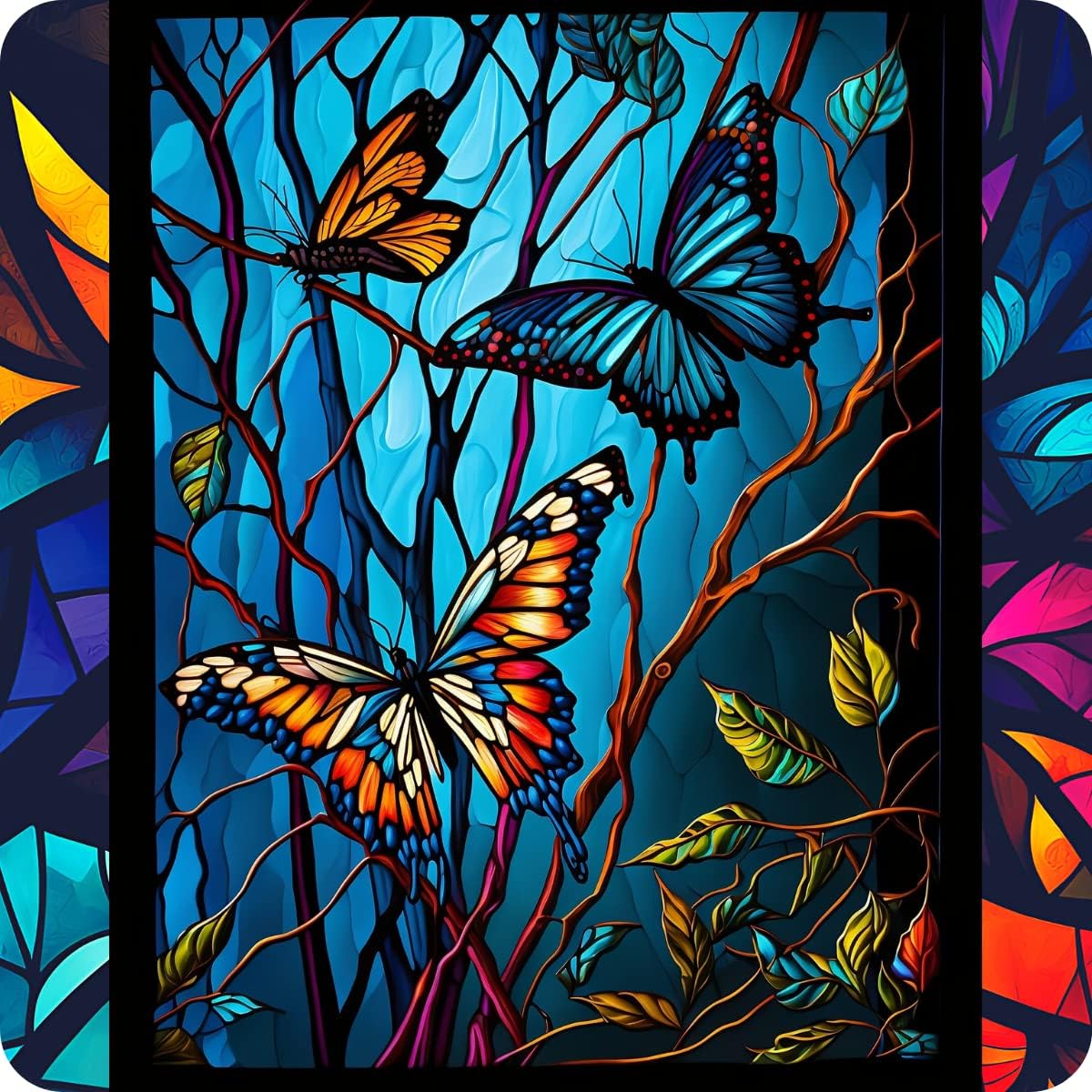 Set of 6 Rainbow Butterflies Square MDF Coaster - Set-08